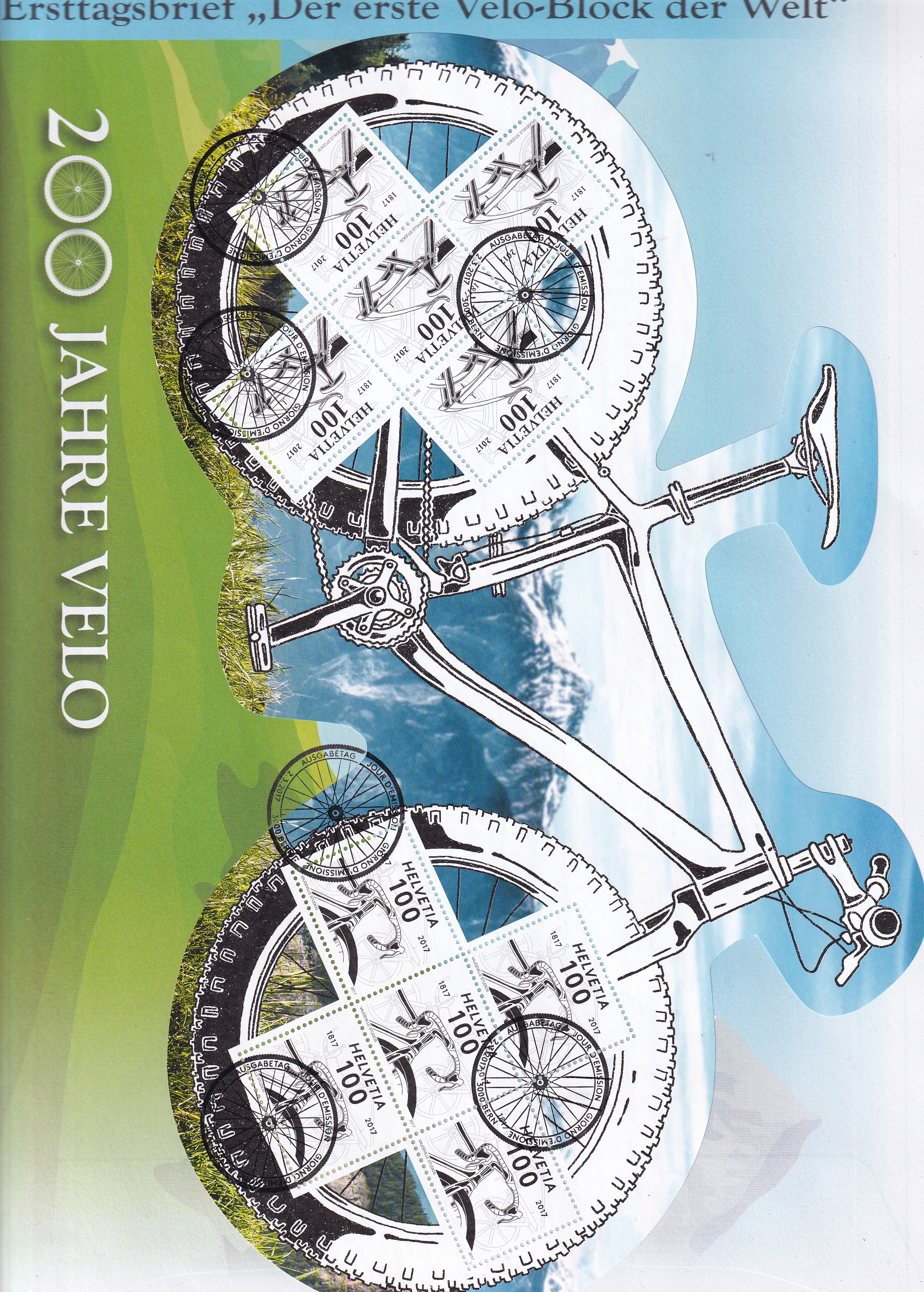 FDC 2017 200 Jahre Velo Schweiz Nr. 1622 + 1623 auf Grossbrief
