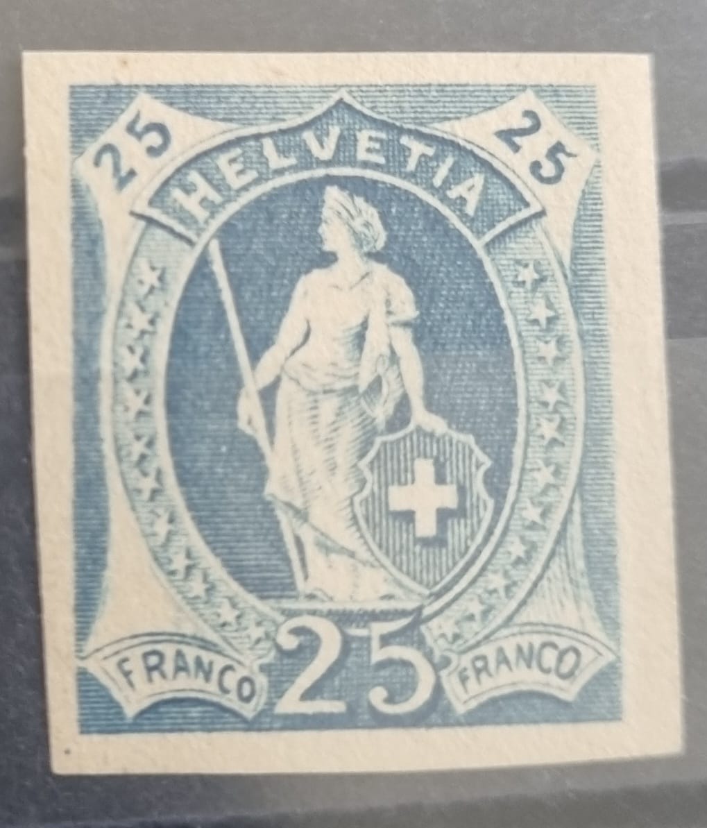 Probedruck Stehende Helvetia Blau 25 c