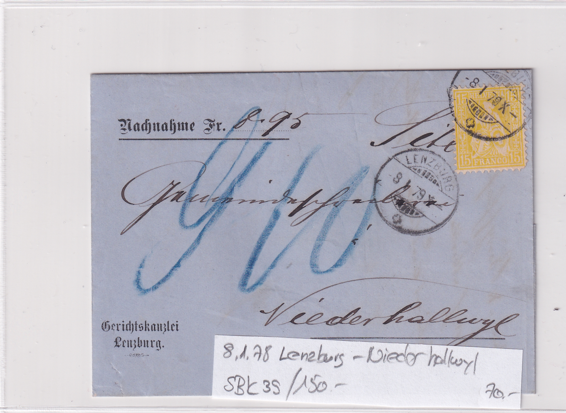 SBK Nr. 39 auf Brief Lenzburg - Niederhallwyl Art.603