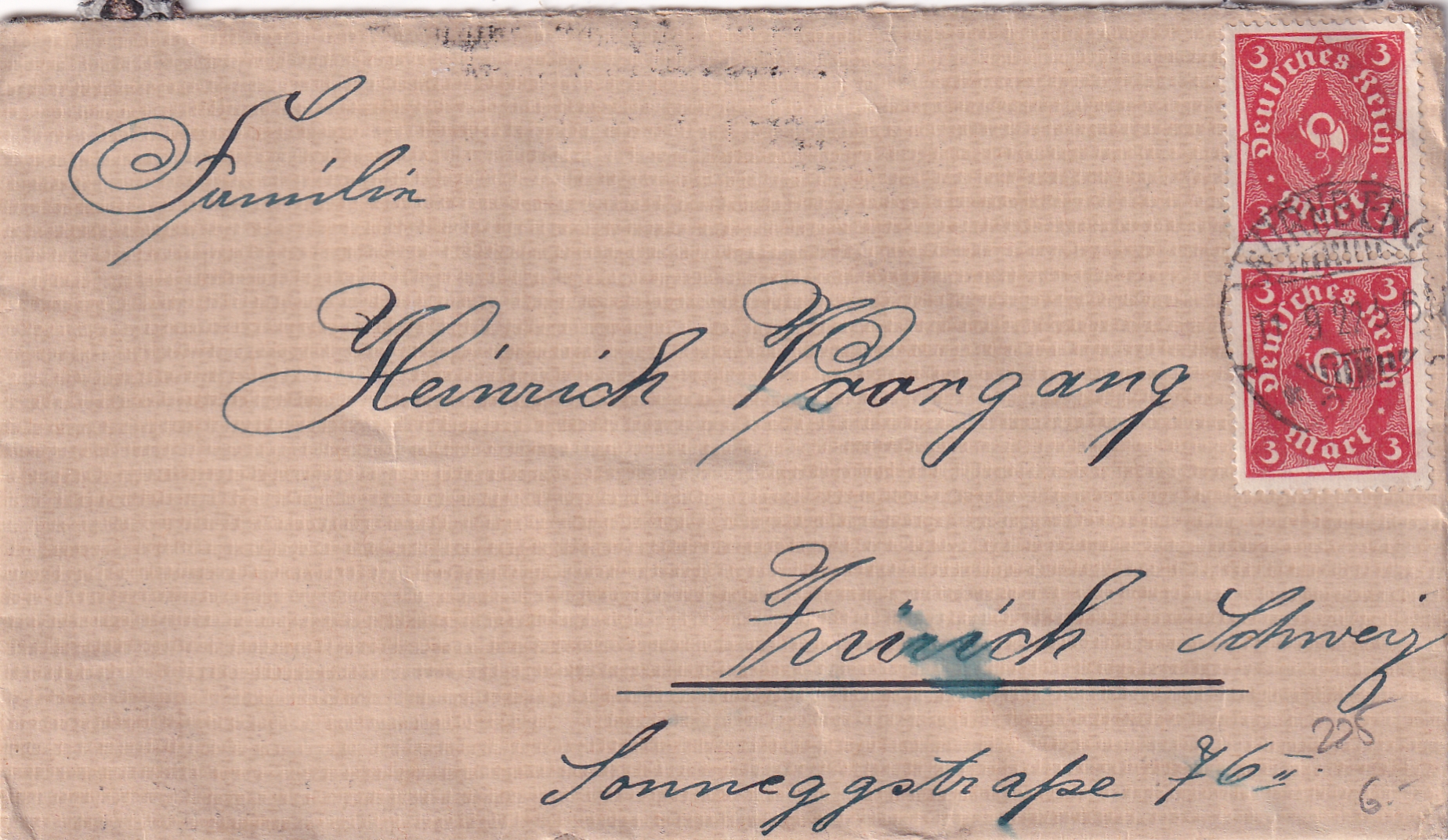 11.09.1922 Nünberg - Zürich P.P 17 Mi Nr. 225