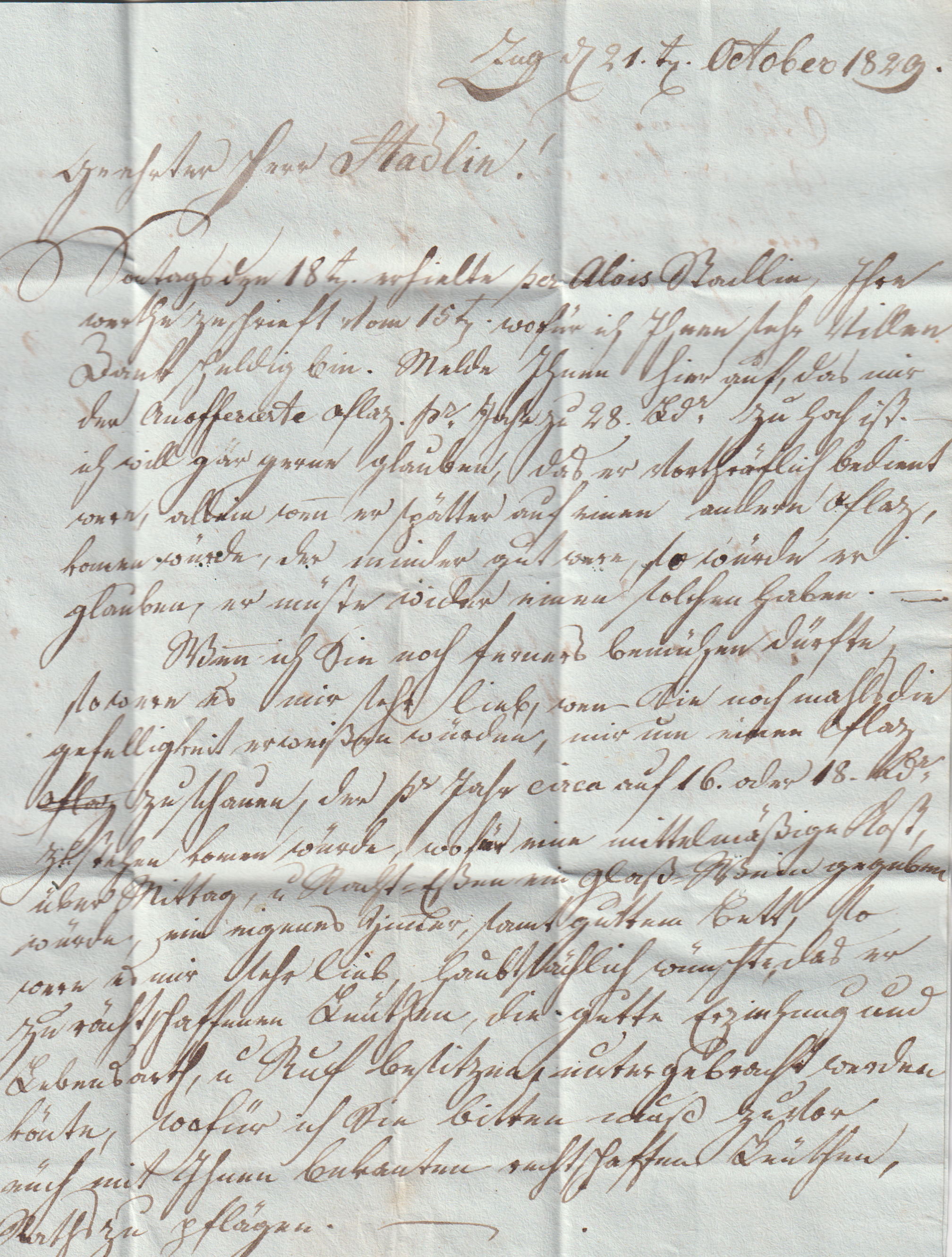 21.10.1829 ZUG - Fribourg mit 35 Kreuzer austaxiert