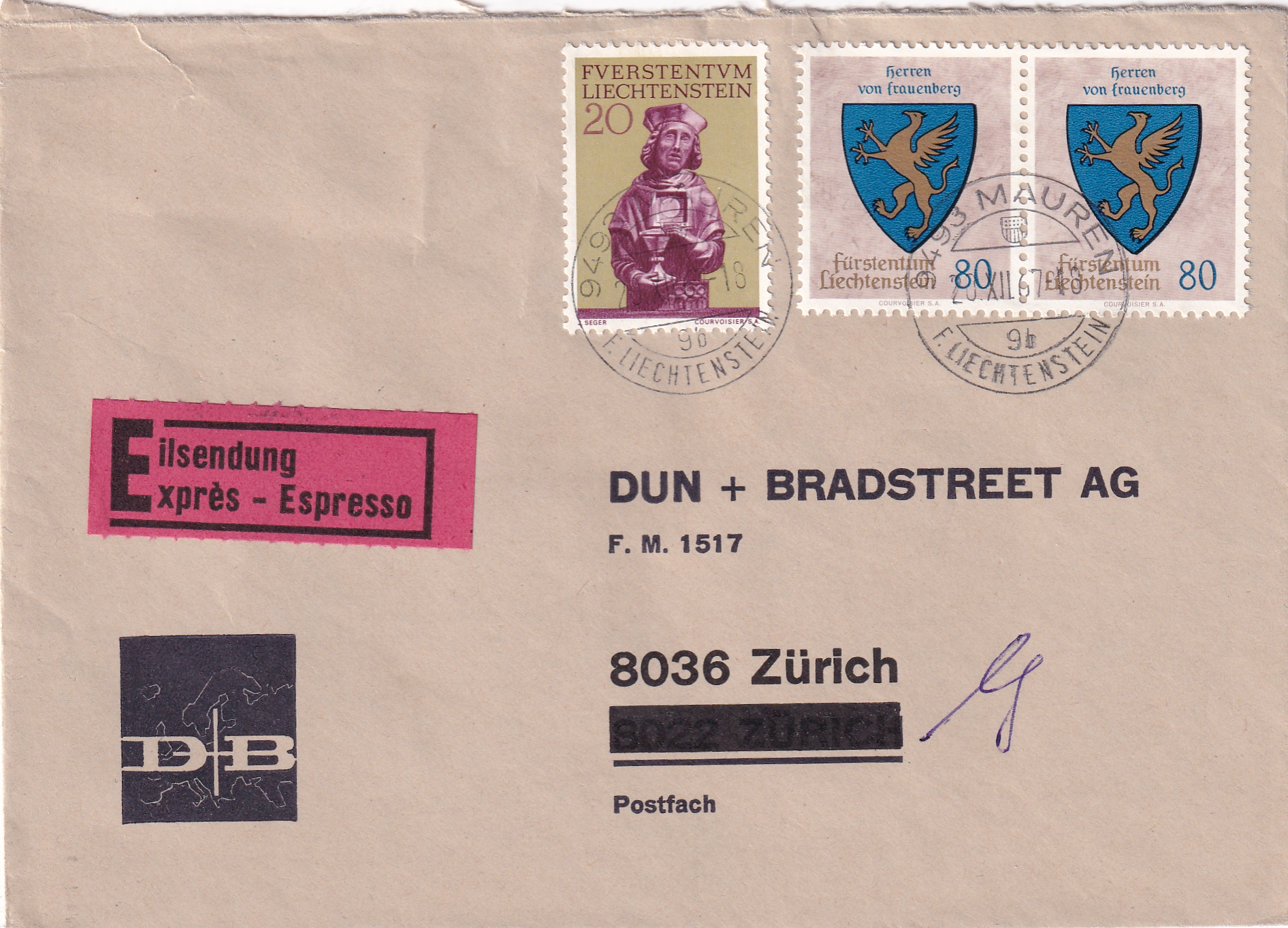 1967 Mauren - Zürich  durch Eilsendung