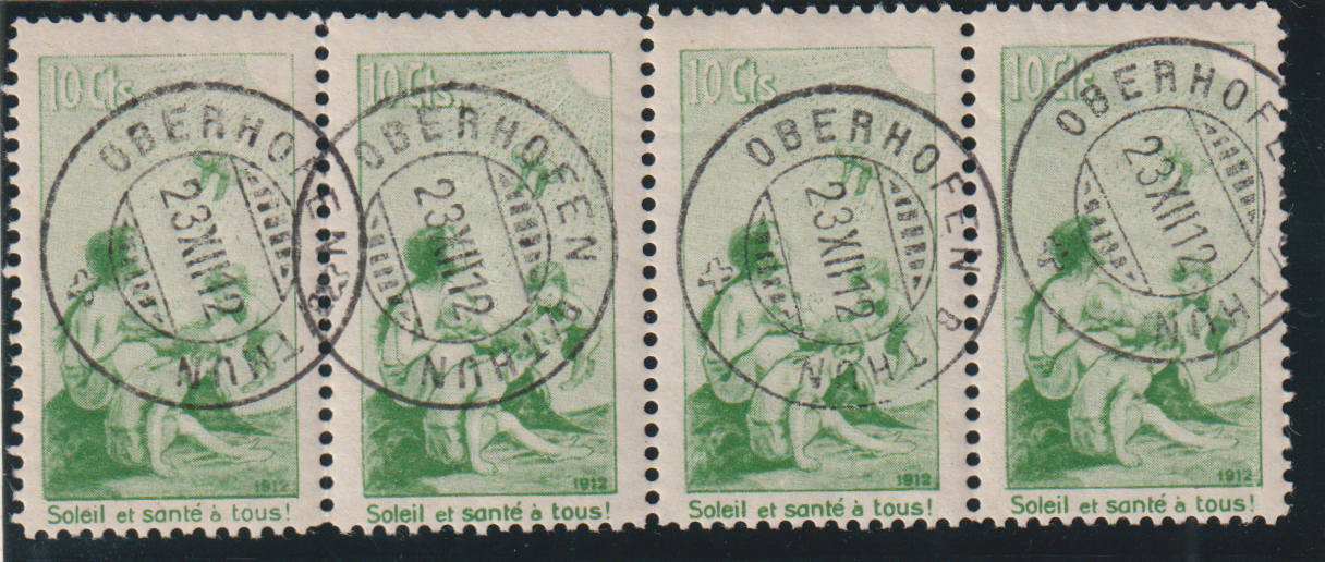 Pro Juventute Vorläufer II französisch  4 er Streifen Stempel Oberhofen Thun