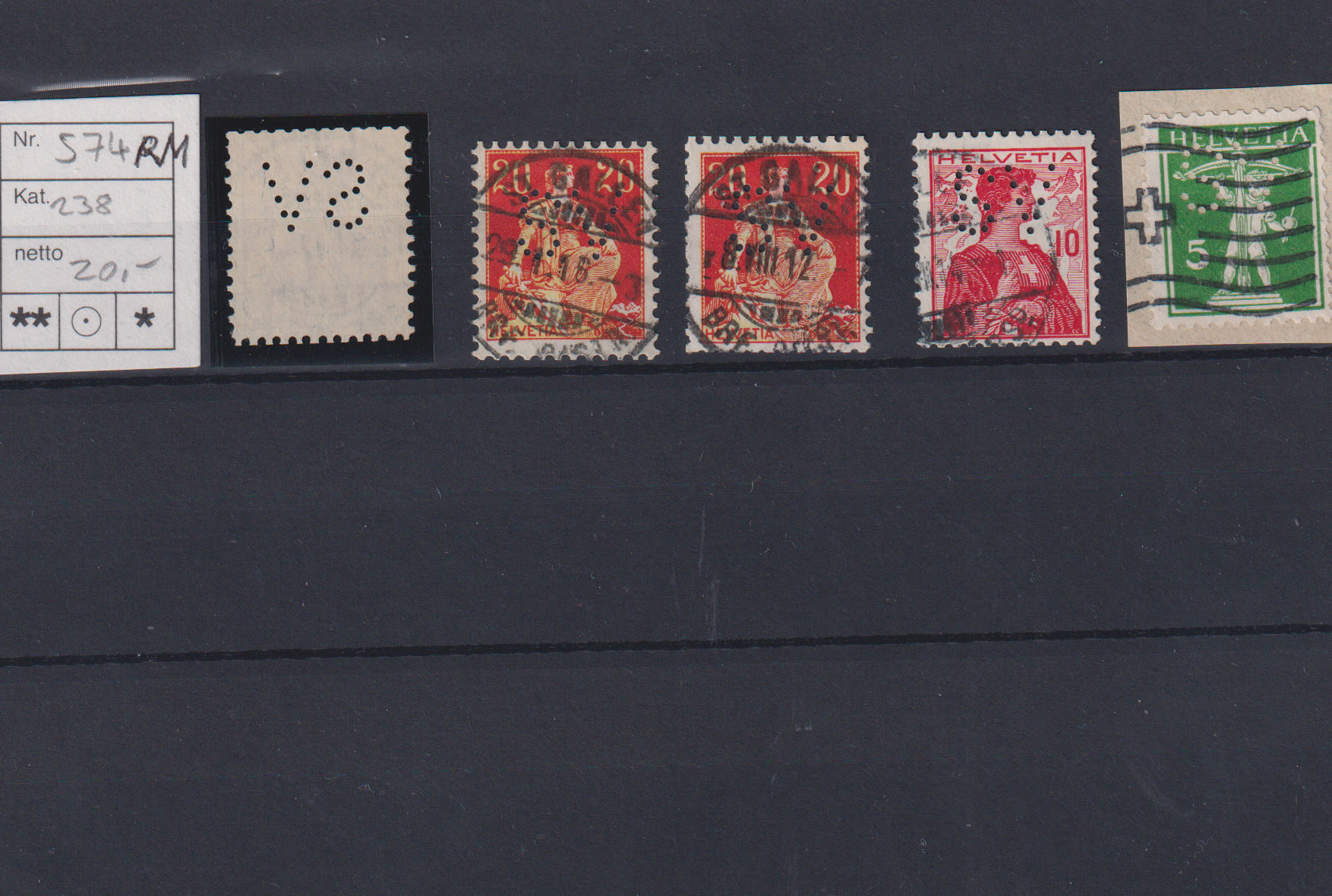 PERFIN: Sammlung von 5 Perfin mit schönen Stempel St. Gallen
