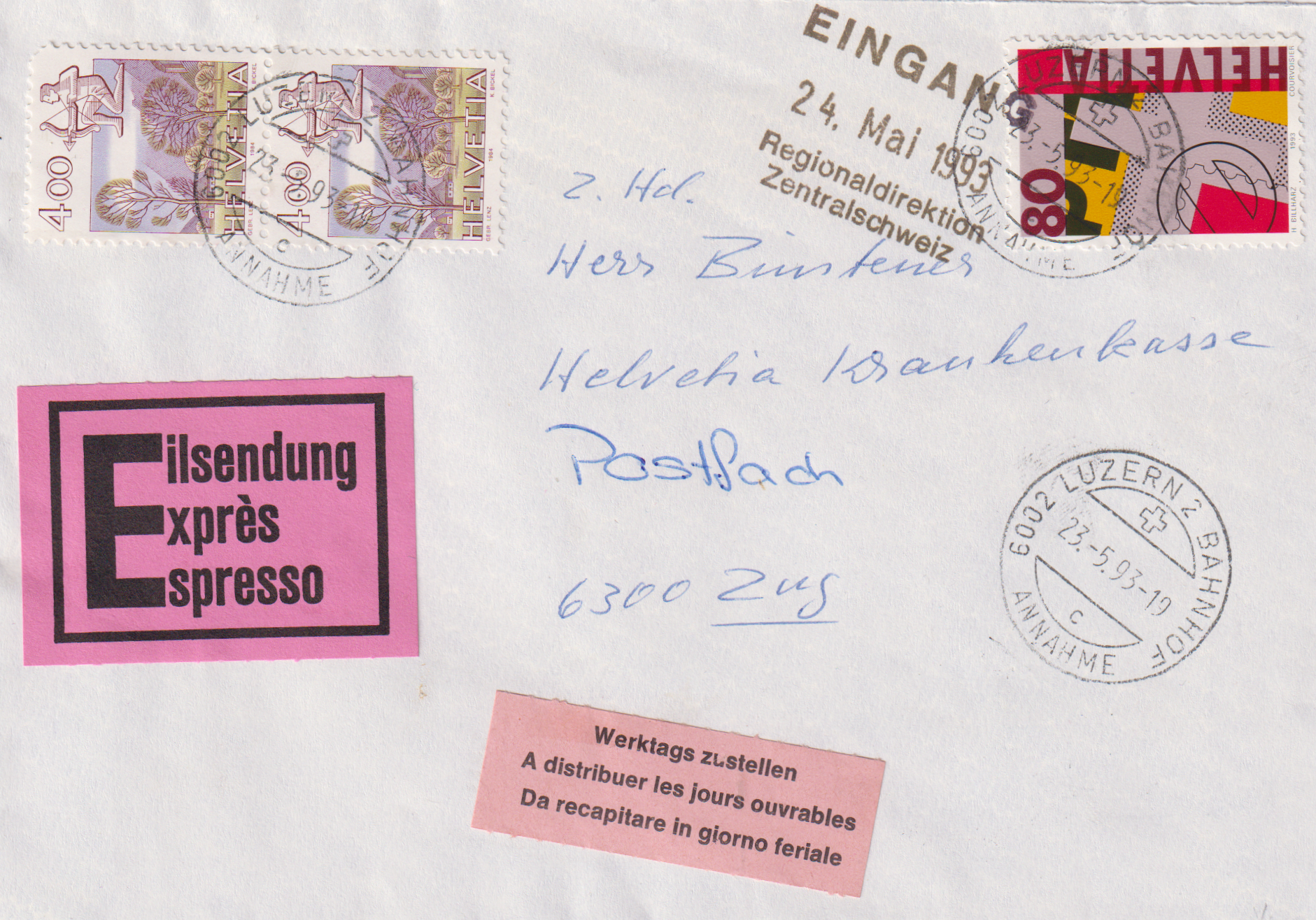 Expressbrief Luzern- Zug