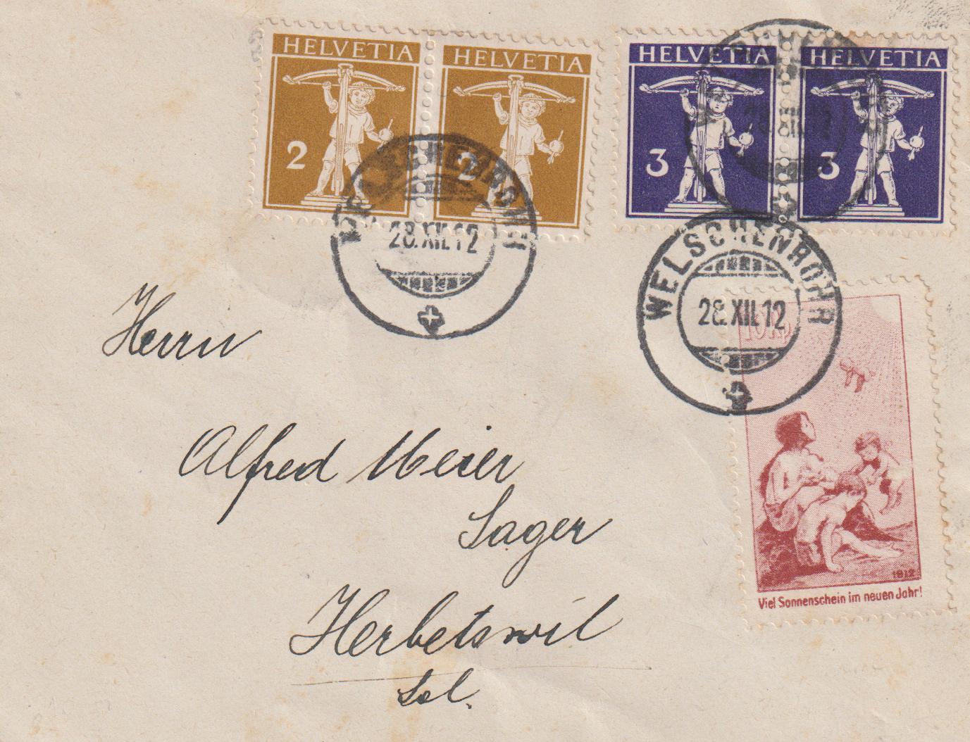 Pro Juventute Vorläufer I auf Brief Stempel Welschenrohr