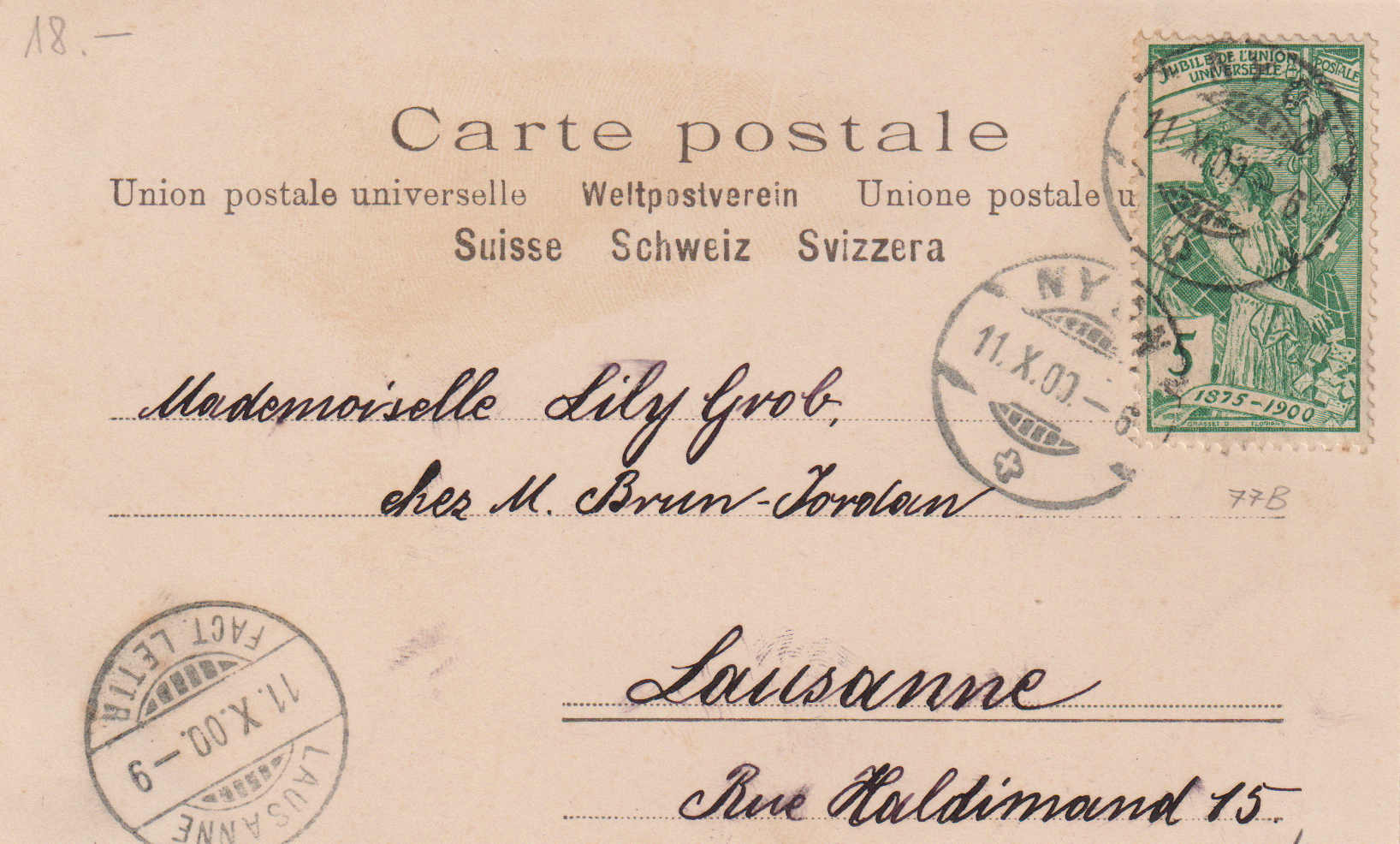UPU 77 B auf Ansichtskarte von Nyon VD