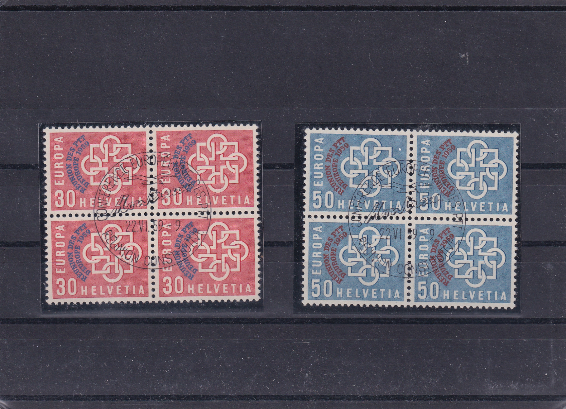 1959 349 +350 im 4er Block Erstagsstempel