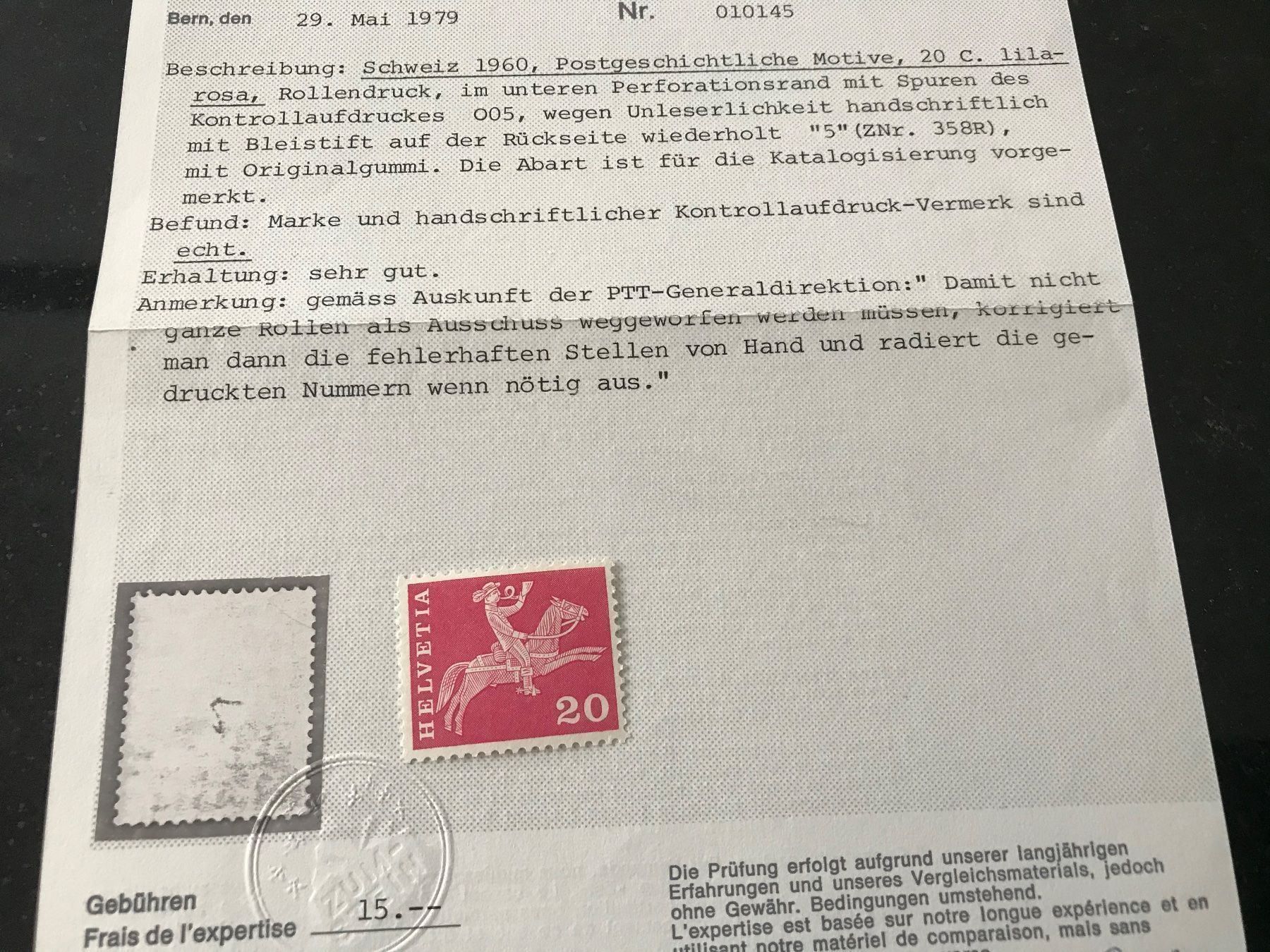 Rollenmarke 358 R mit Attest