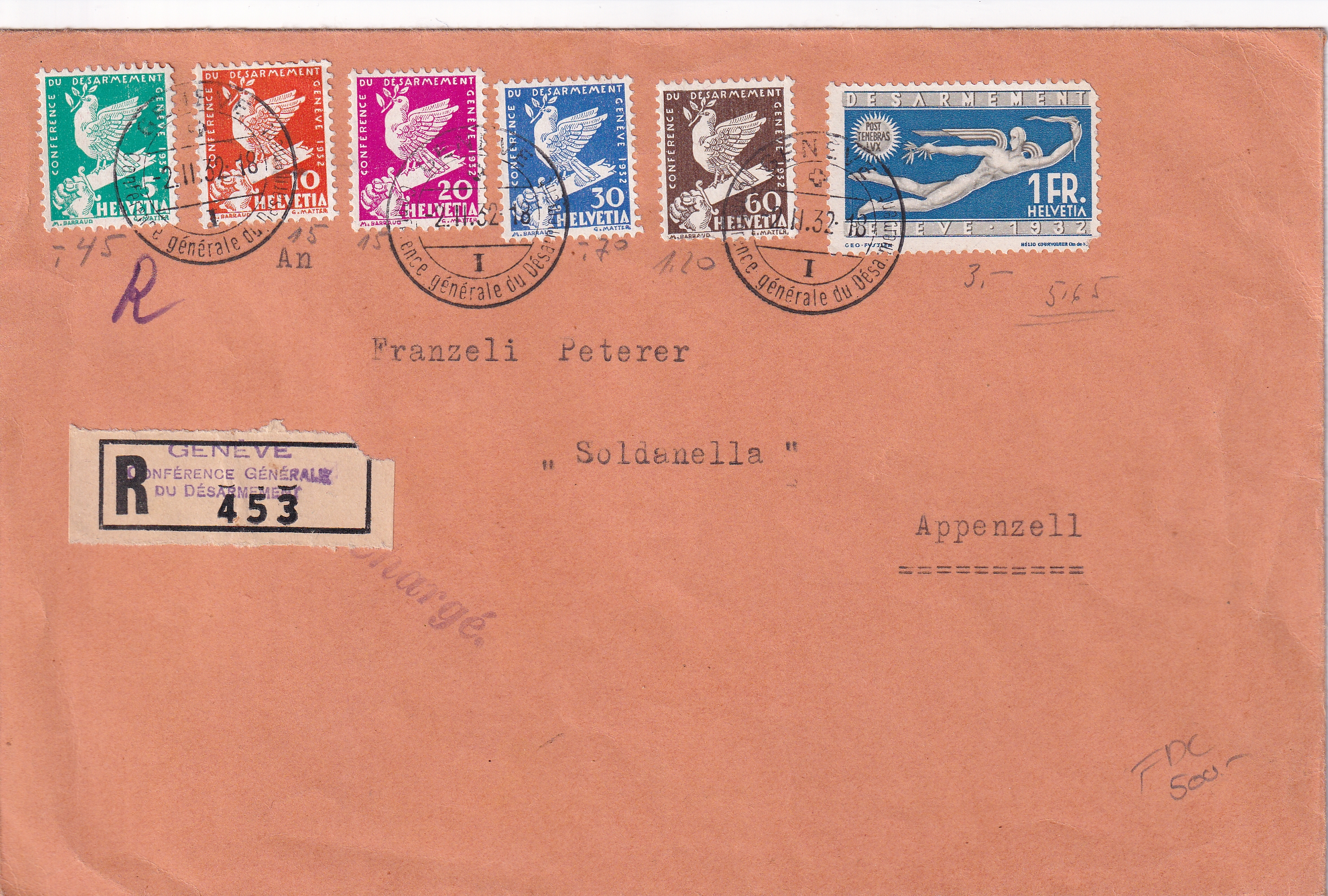 Schweiz: FDC 2.2.1932 185 -190 Appenzell