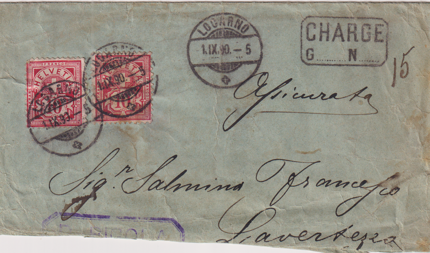 LAVERTAZZO Strahlenstempel Charge Brief vom 1.9.1890
