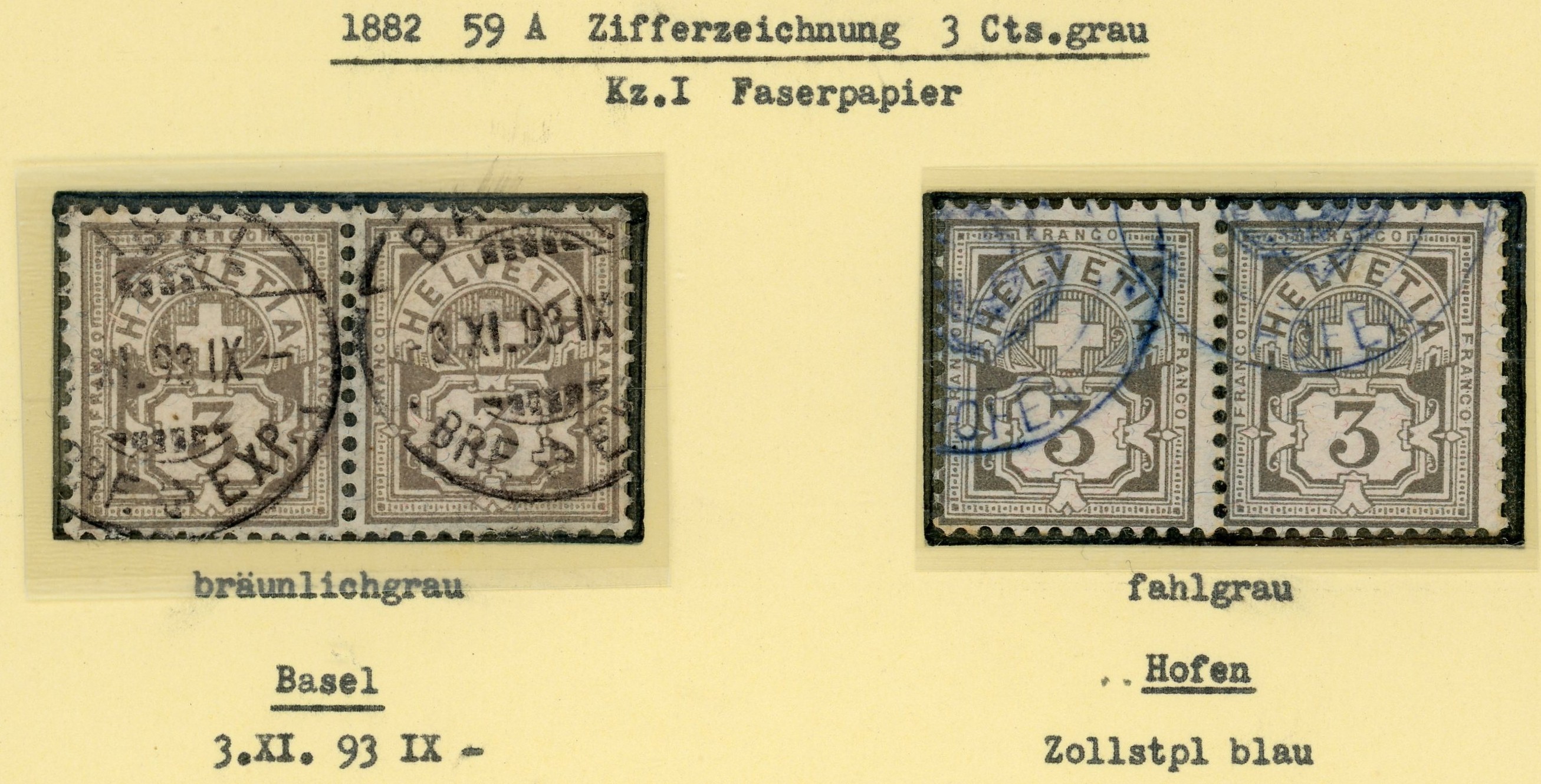 Zifferbriefmarken  SBK   59A  Gestempelt im Paar  Farbtöne