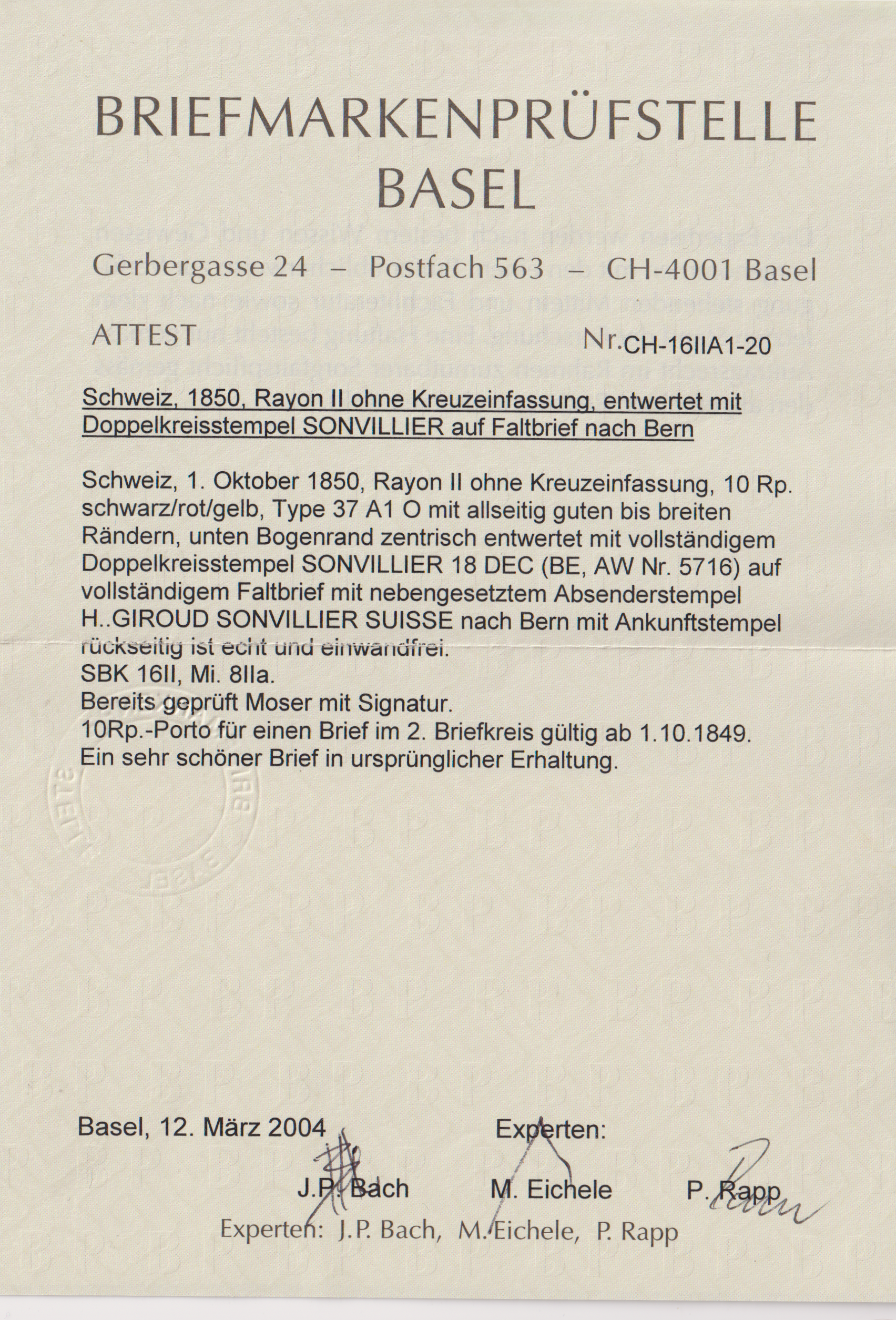 Rayon  16 II Sonvillier nach Bern
