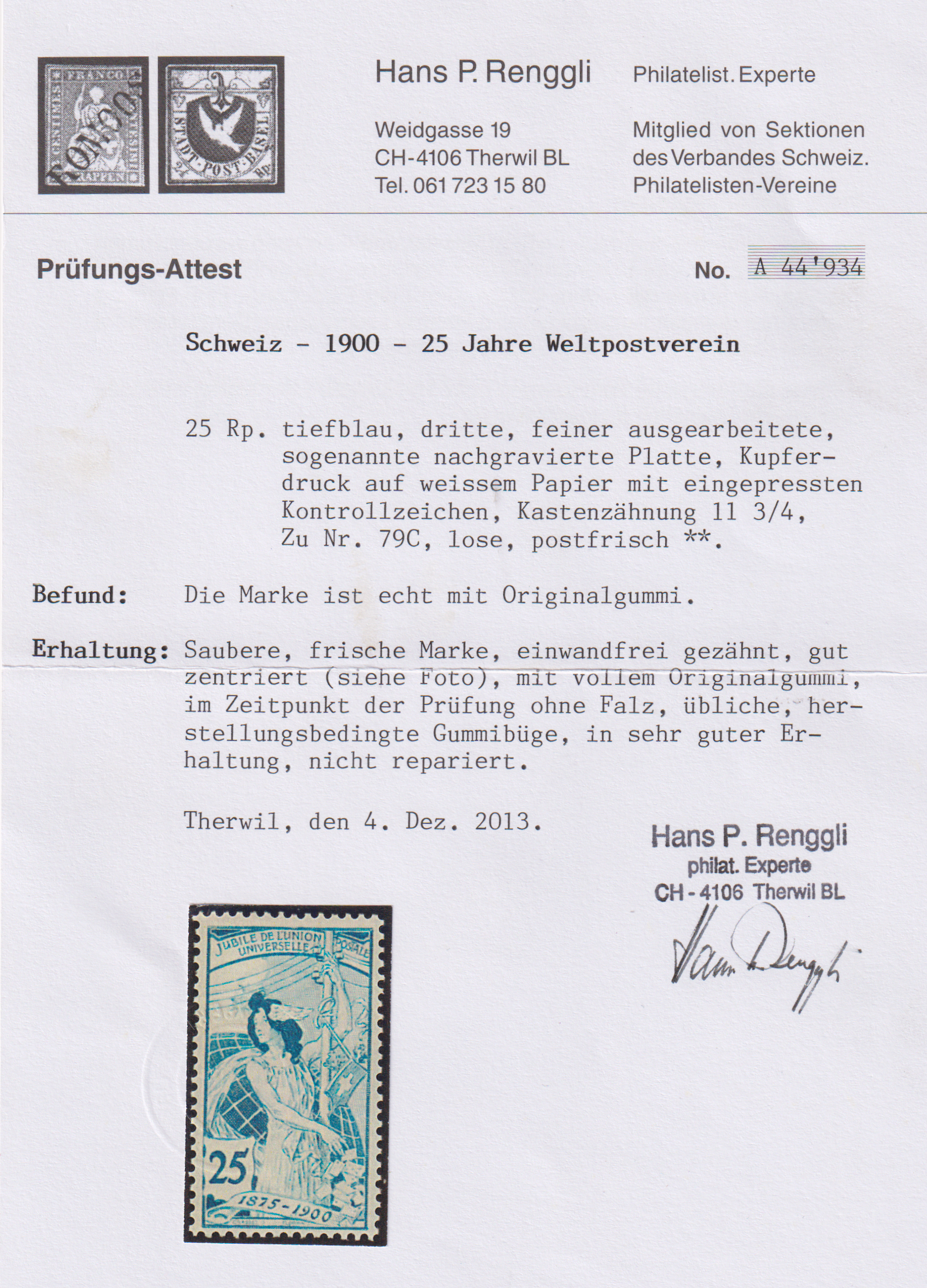 UPU 79C Postfrisch mit Attest