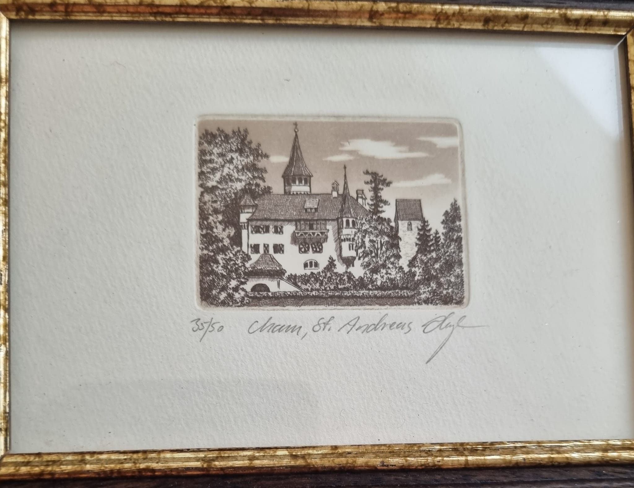 Radierung Cham Schloss St. Andreas