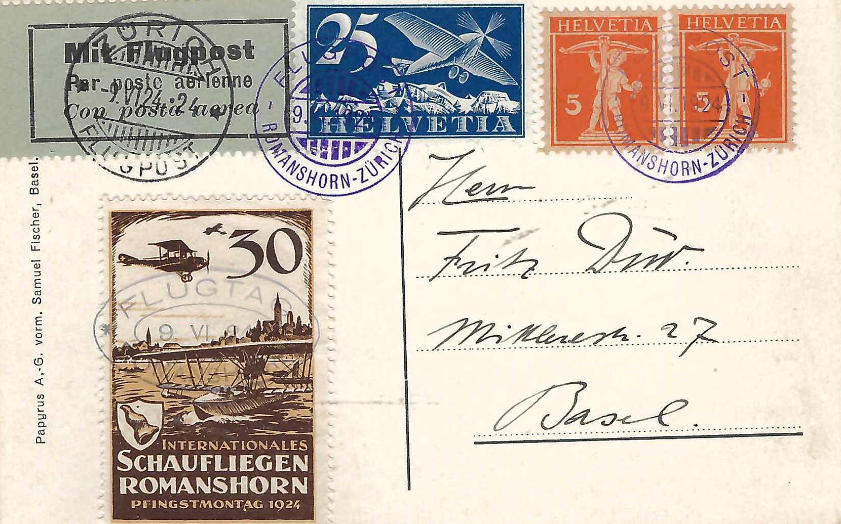 Flugtag vom 9.4.1924 Schaufliegen Romanshorn - Zürich