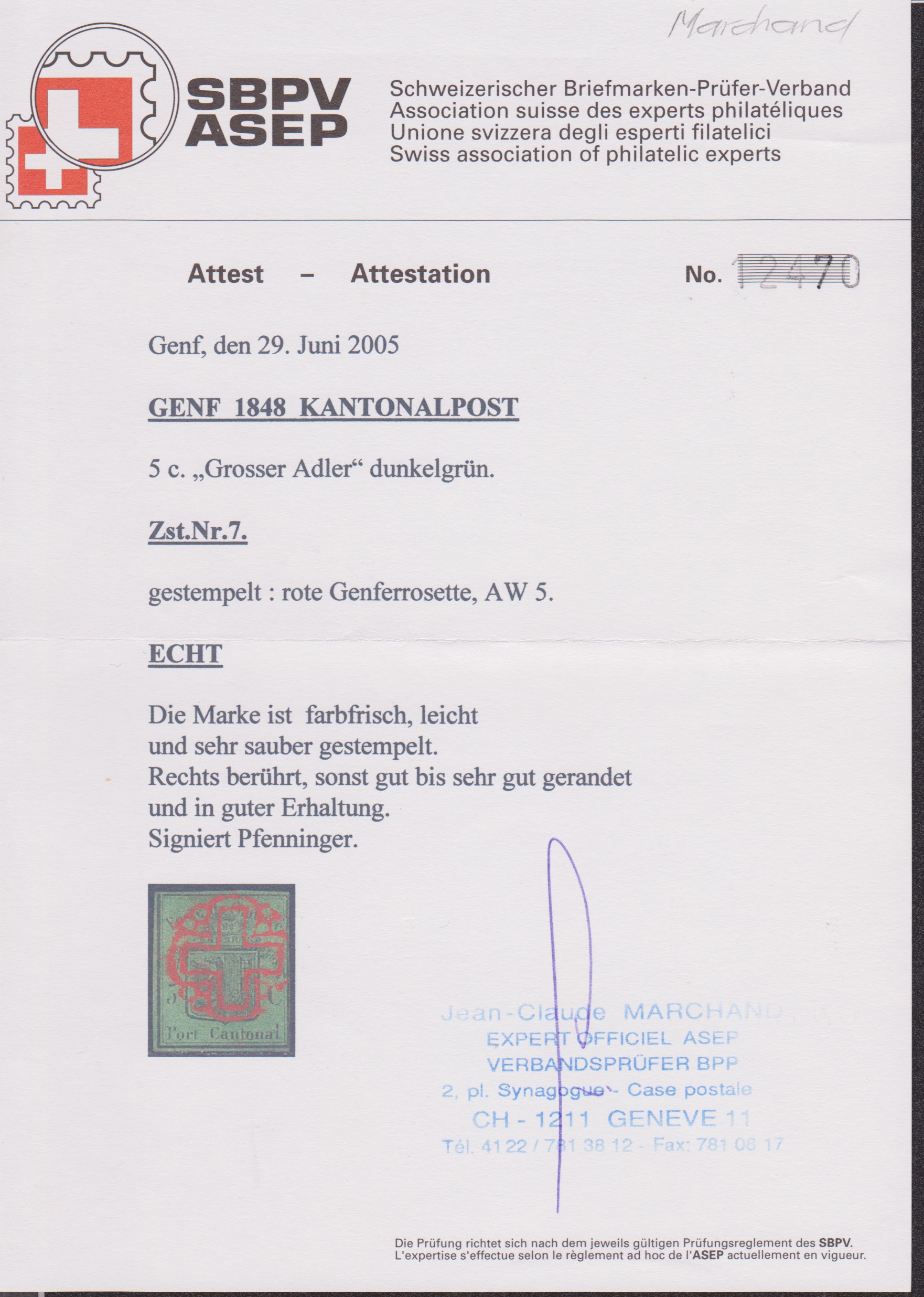 Kanton Genf Grosser Adler Brief