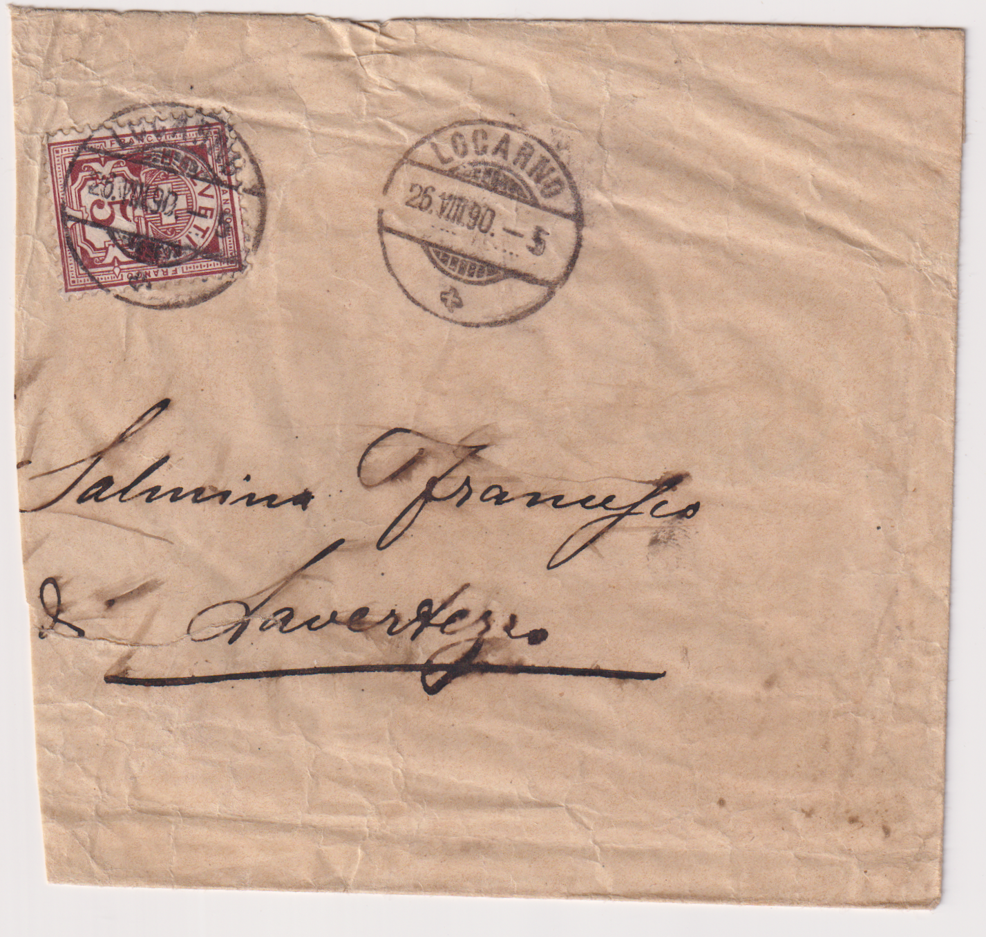 Strahlenstempel Lavertezzo  Brief von Locarno am 26.08.1890