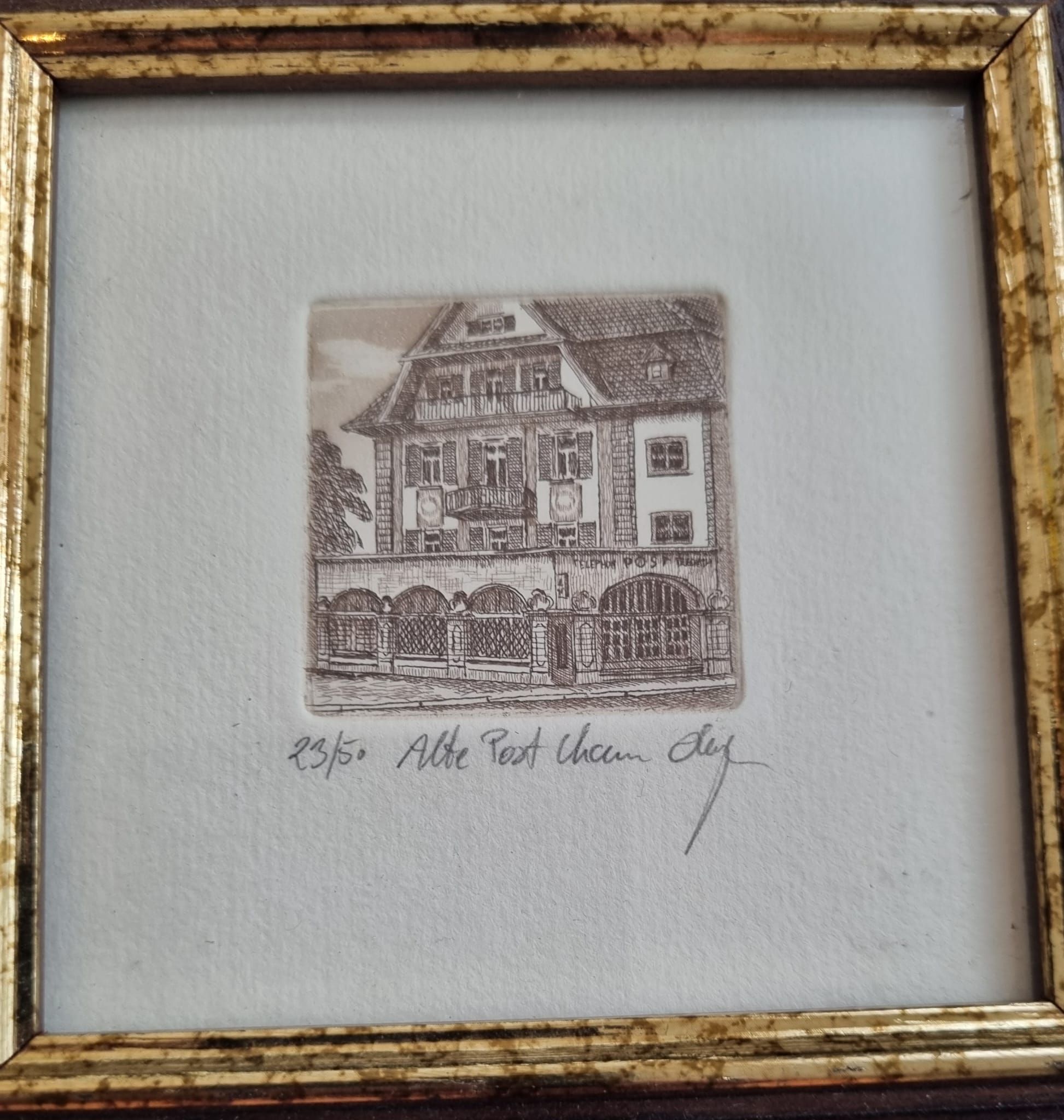 Radierung von Cham "Alte Post "