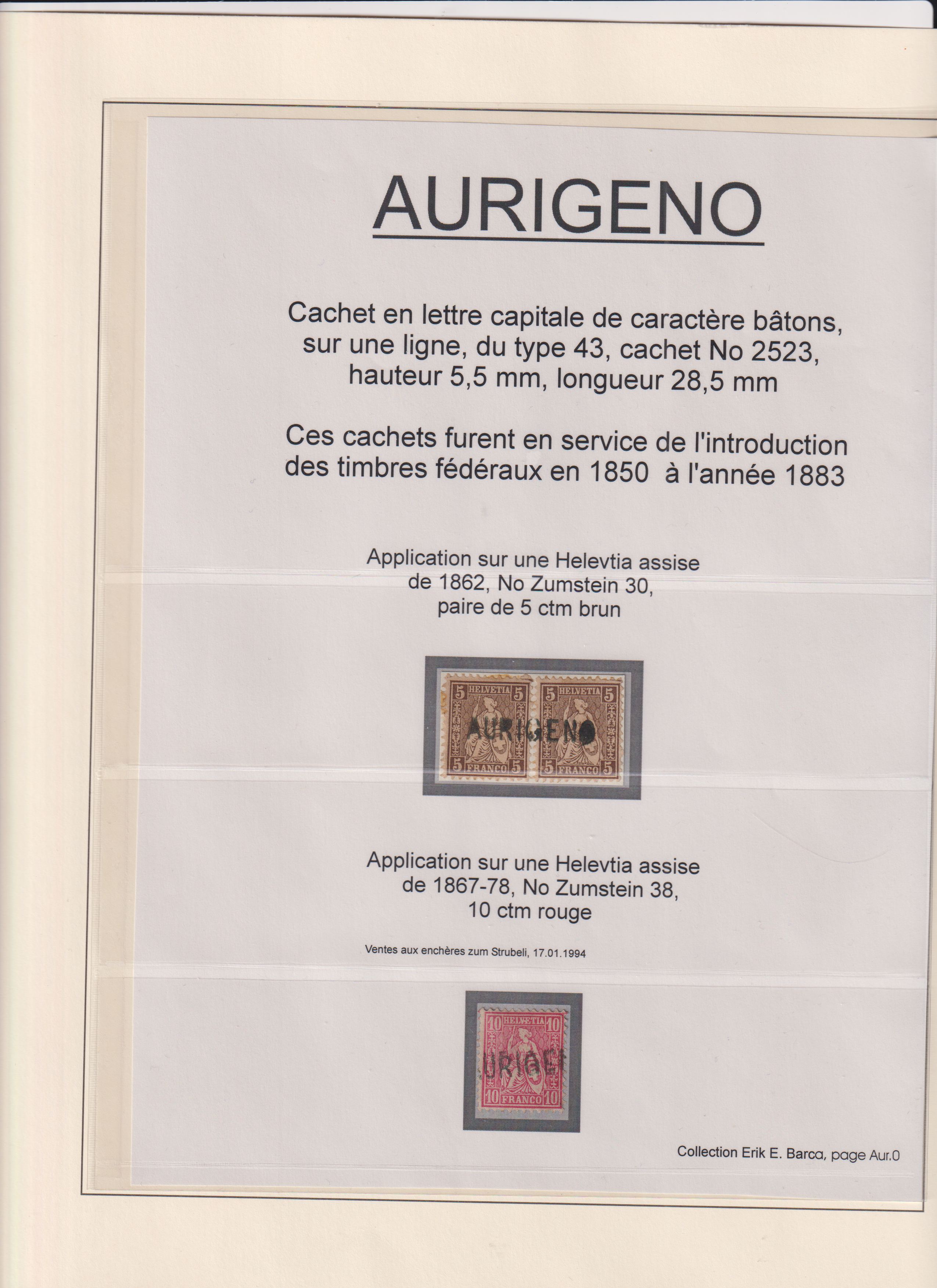AURIGENO Sammlung bestehend aus Strahlenstempel und Sitzenden und Zifferbriefen