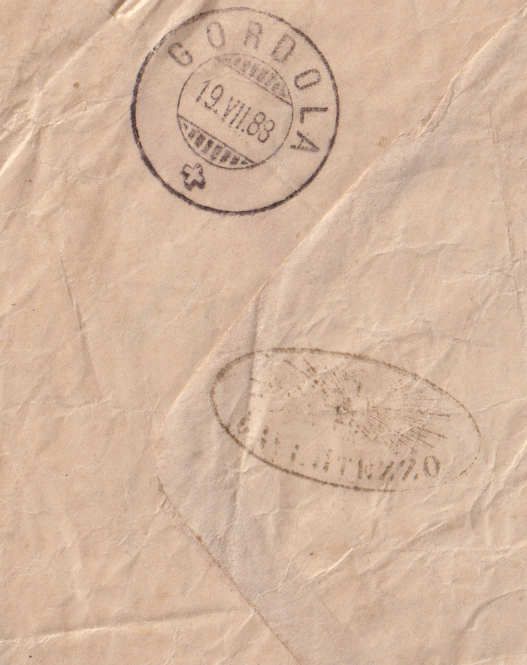 Strahlenstempel Lavegnazzo  Brief von Locarno18.071888 via Gordola nach Lavenazzo