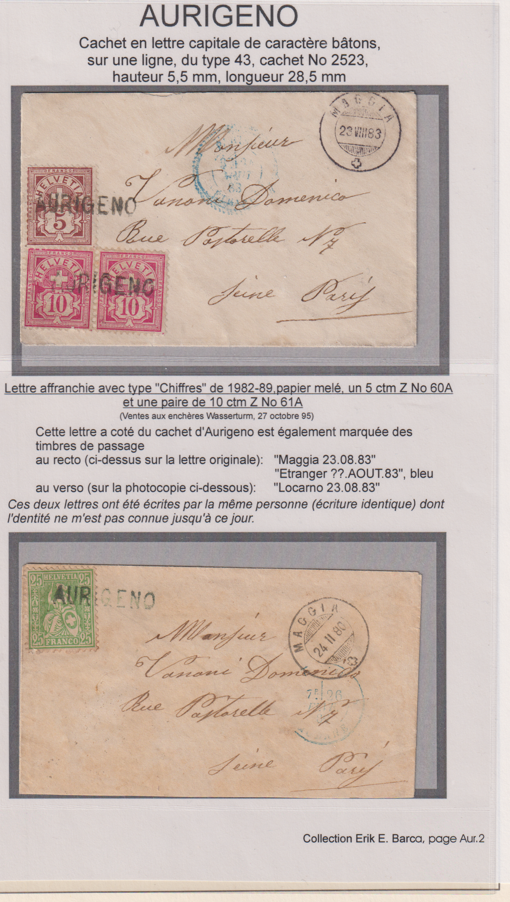 AURIGENO Sammlung bestehend aus Strahlenstempel und Sitzenden und Zifferbriefen