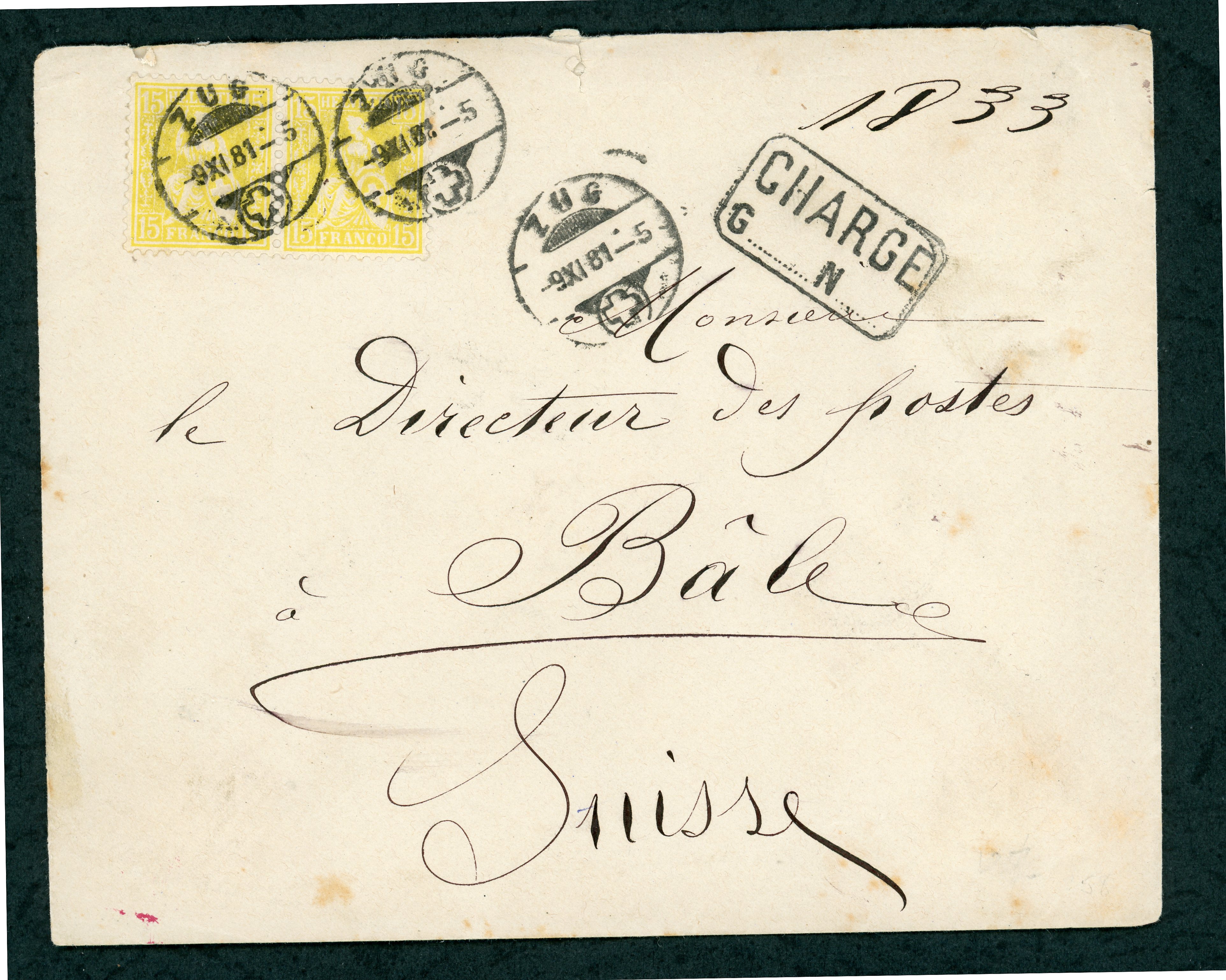 Sitzende Helvetia Gezähnt auf Brief im Paar