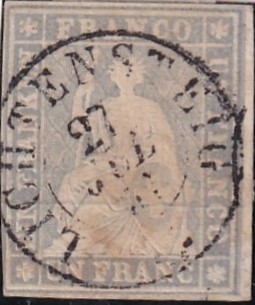 Strubel 27 C (SH 27 B2sz) gestempelt mit Attest Vollstempel Zürich