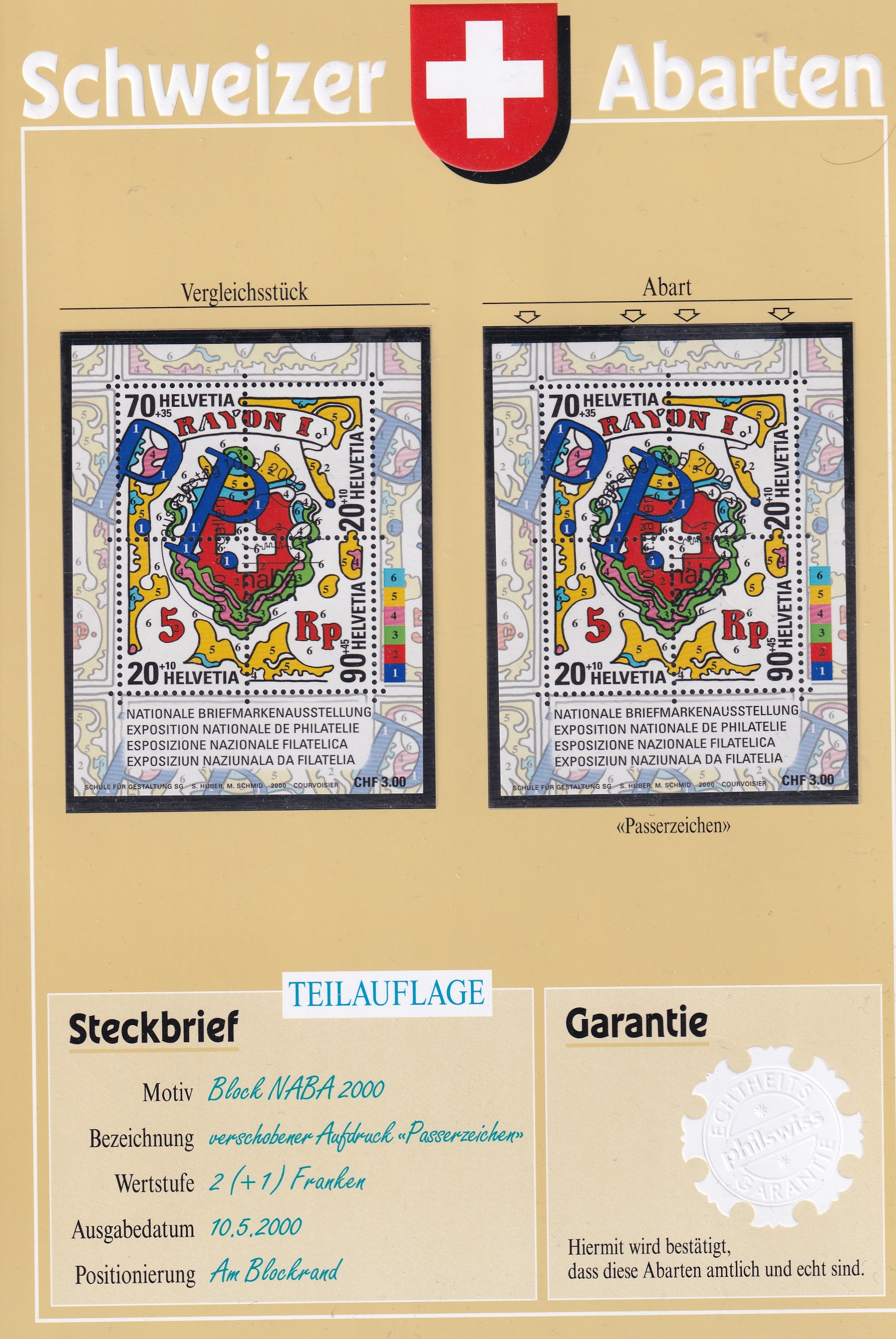 Block Naba 2000 verschobener Aufdruck " Passerzeicher