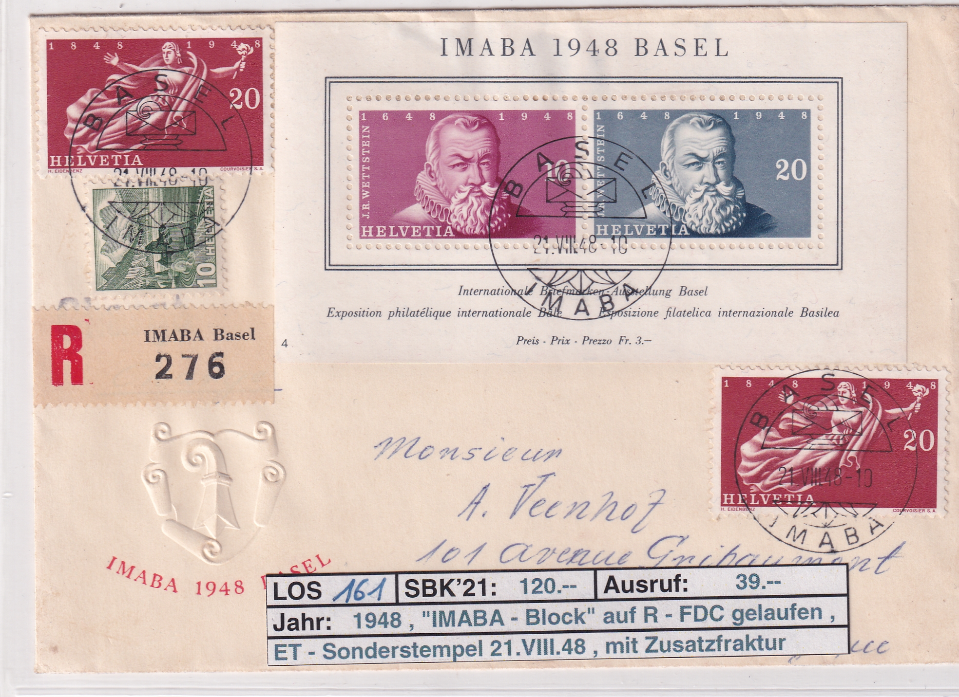 Sonderausgabe. SBK NR. W 31 Imaba 1948 auf  R  -Erstagbrief