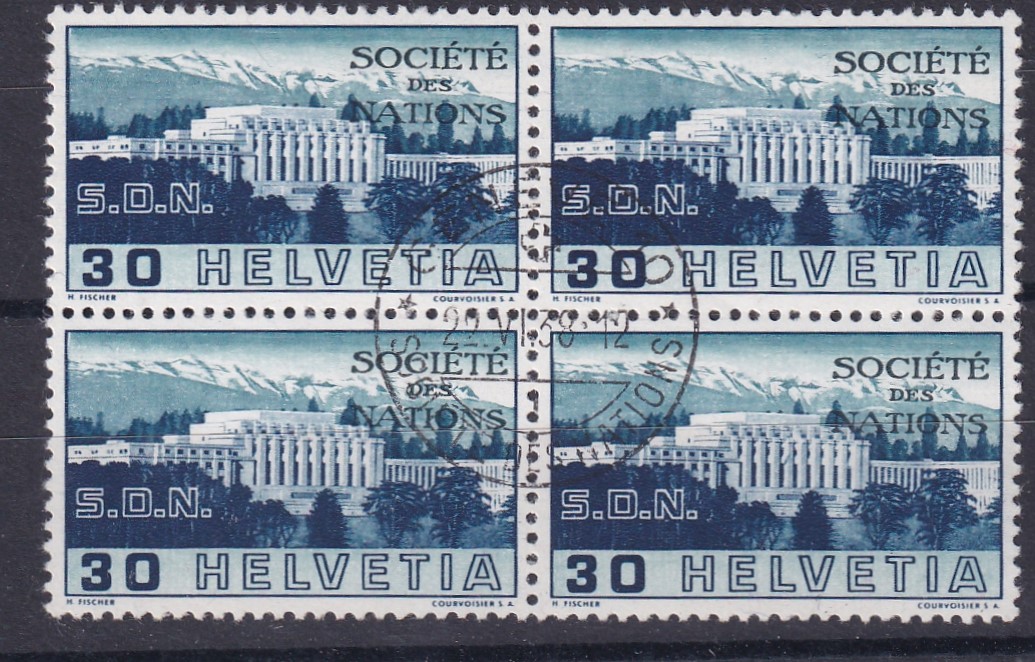1938 58.Pf Gebrochene Säule  4er Block gestempelt