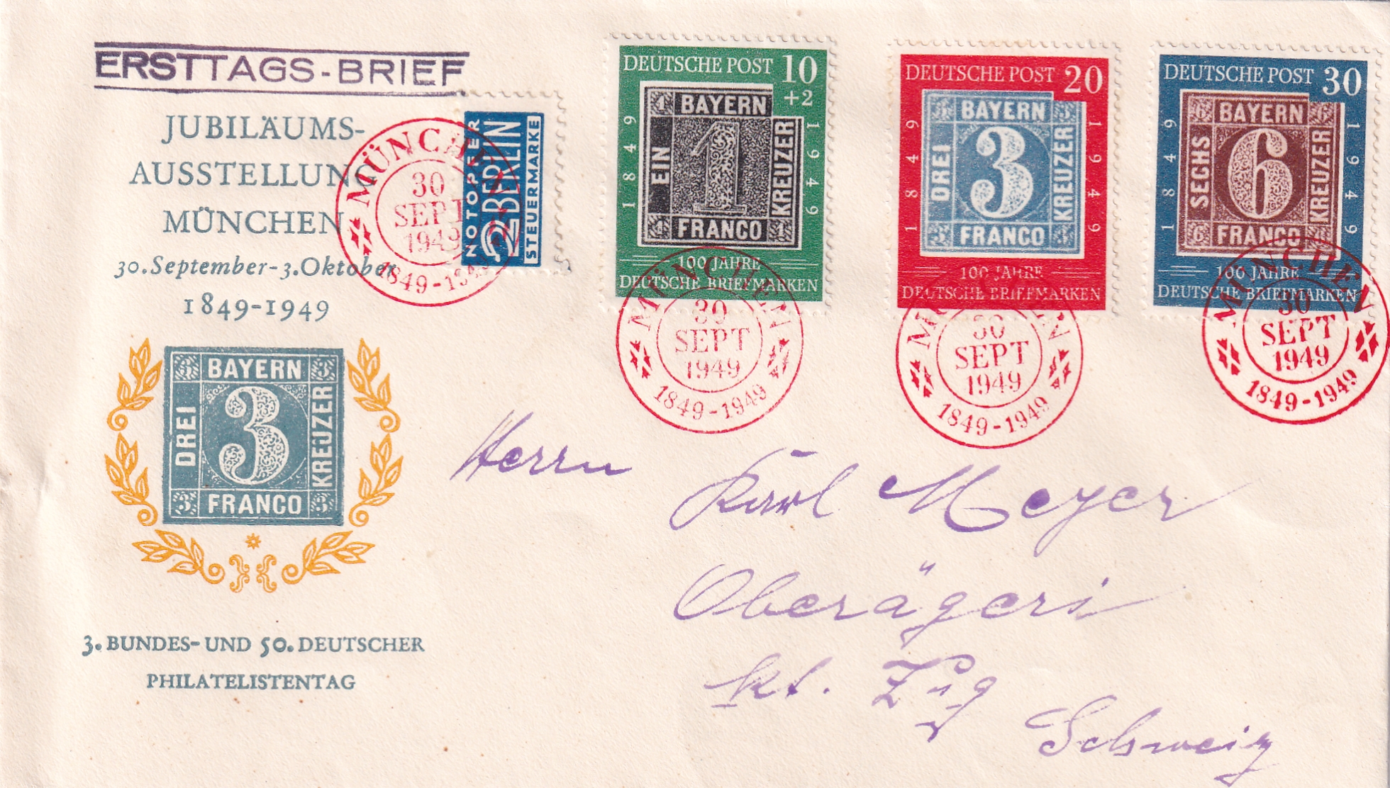 Ersttagsbrief  1949 Jubiläumsaustellung München