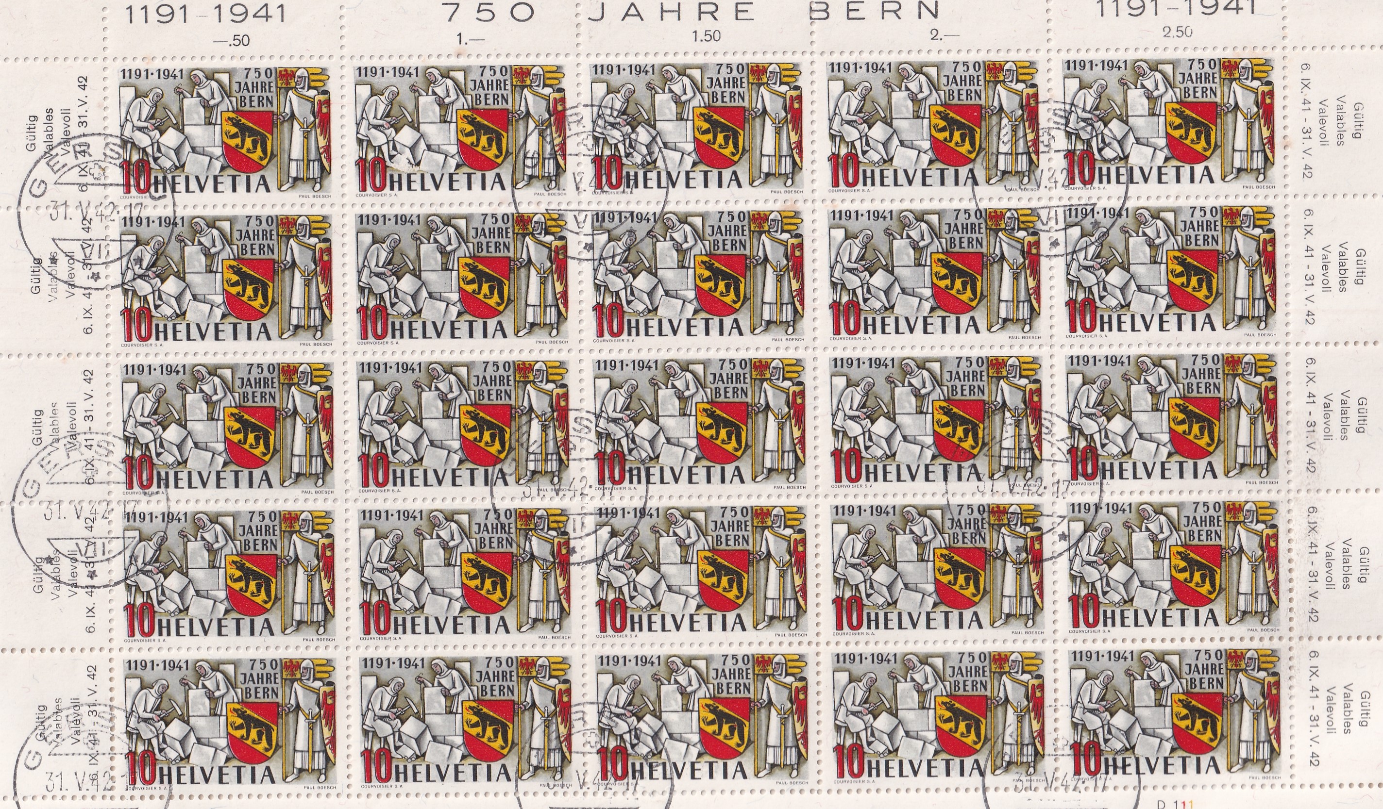 1941 253.2.04 Abart im Bogen 21 Marke O defekt