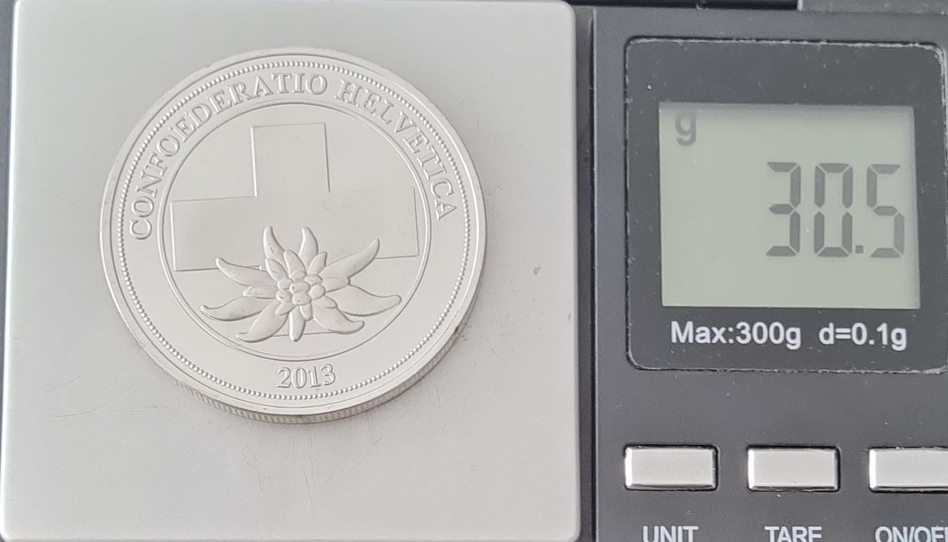 Confederation Helvetia 2013 30.5 Gramm Silber
