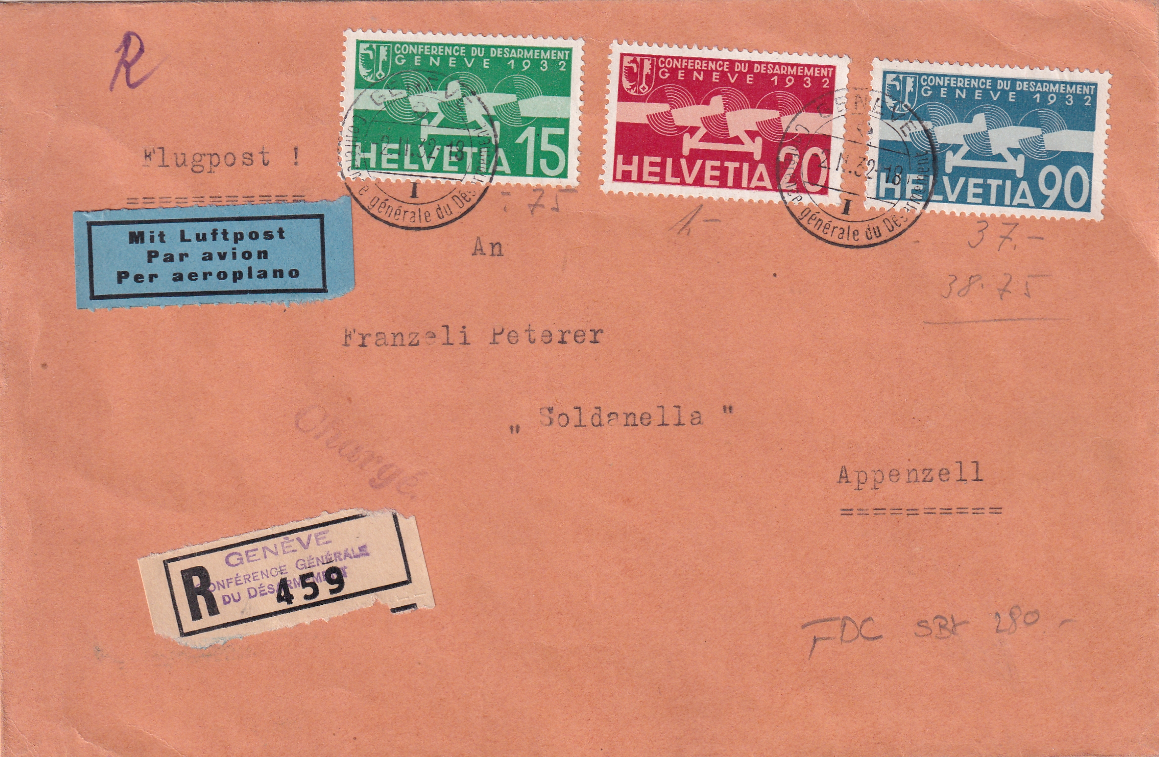 FDC 1932 F16 - F18 SBK Fr. 500