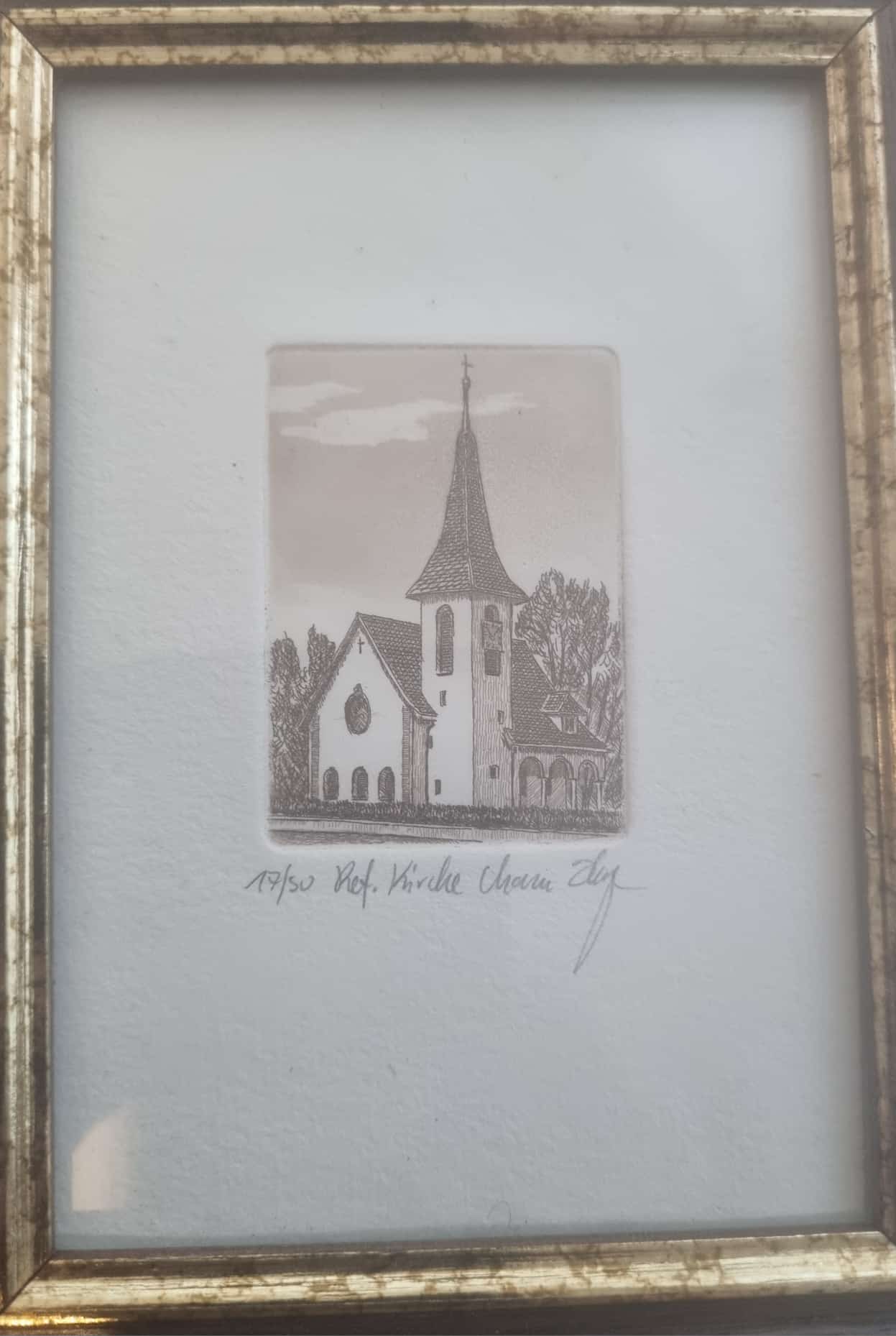 Cham Reformierte Kirche  Radierung