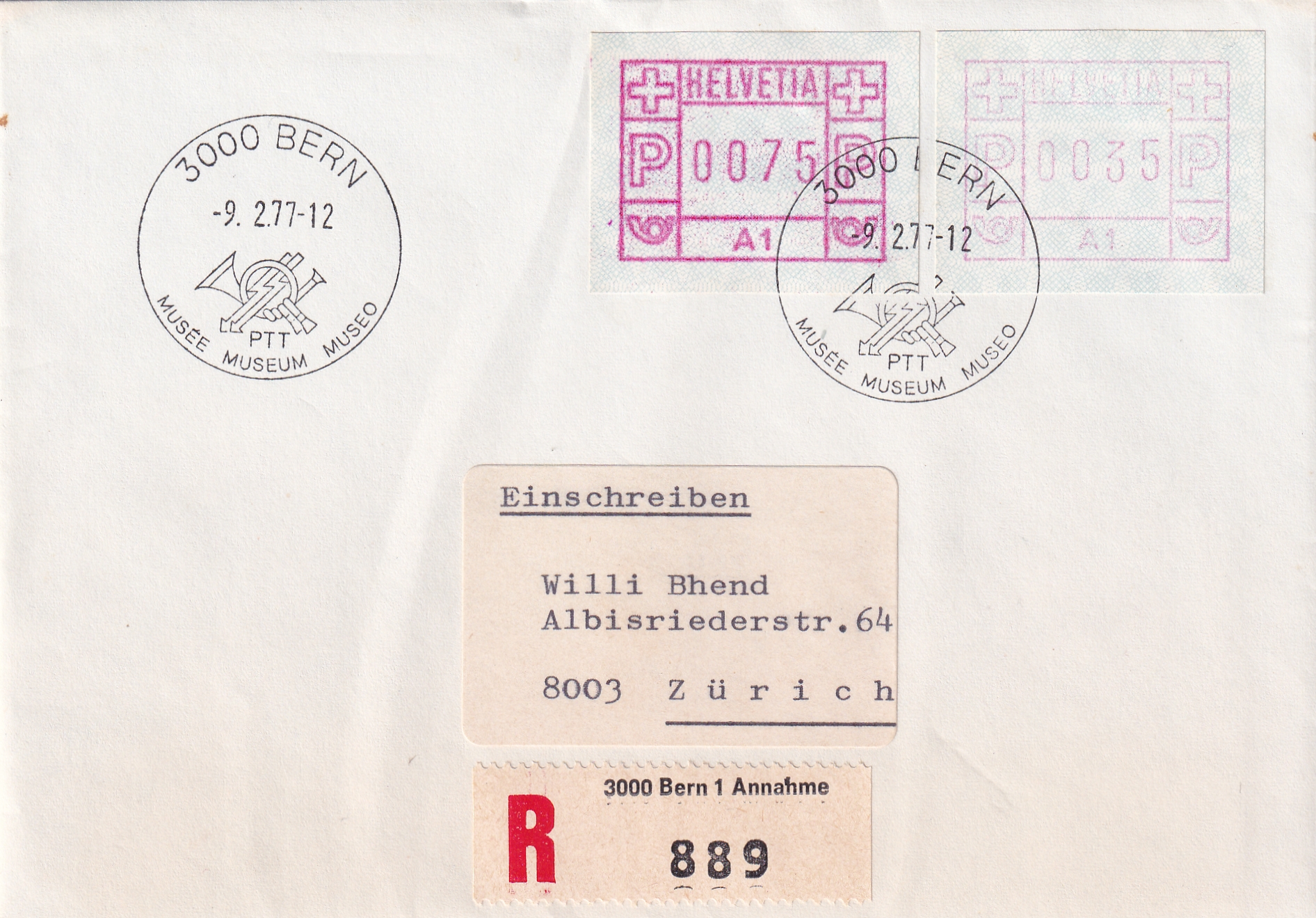 1977 A1 Zürich Bedarfsbrief