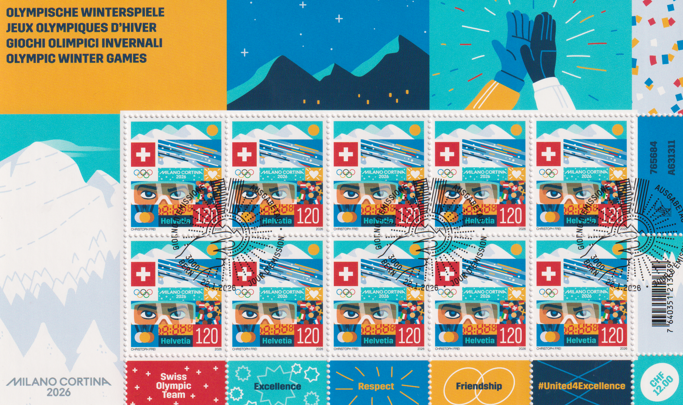 Kleinbogen Olympische Winterspiele 2026 Gestempelt