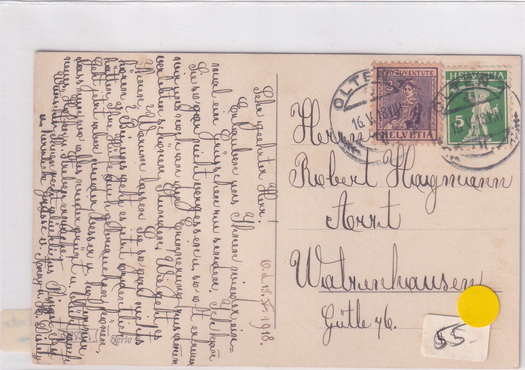 1918  Nr. J4 und 125 II auf Postkarte