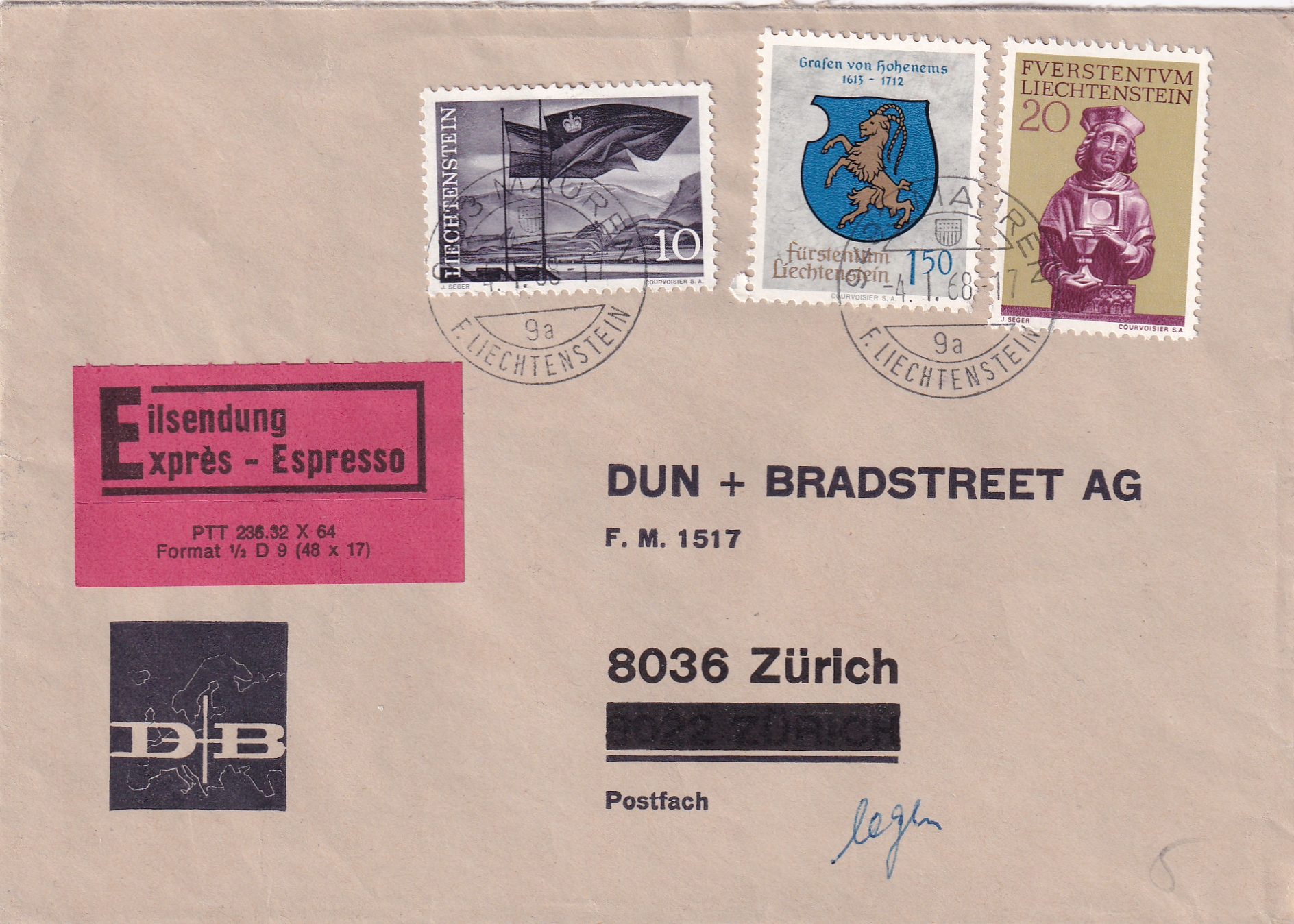 1968 Mauren LI - Zürich durch Eilsendung
