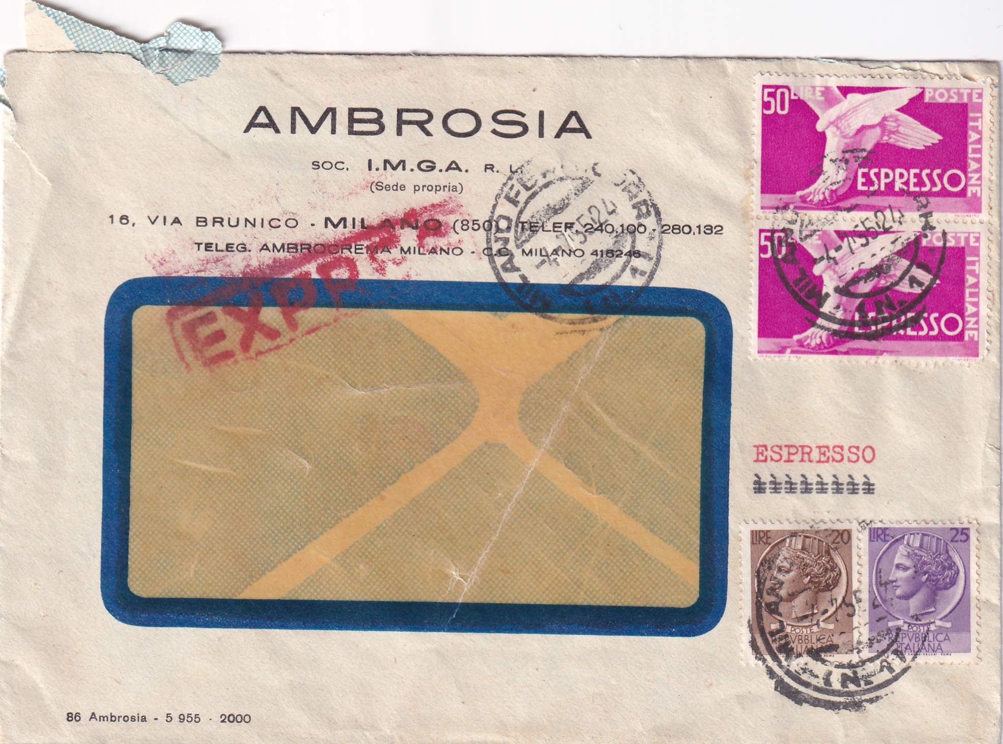 1952 Italien - Zürich Ankunft Eilzustellung Stempel