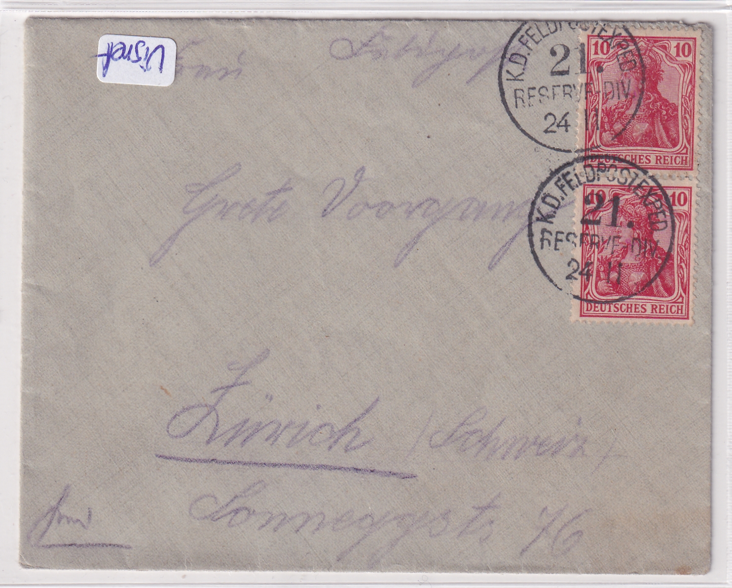 Deutsche Reich:01.12.1914 K.D Feldpostexped  mit Vignette Cailler (Geneve)