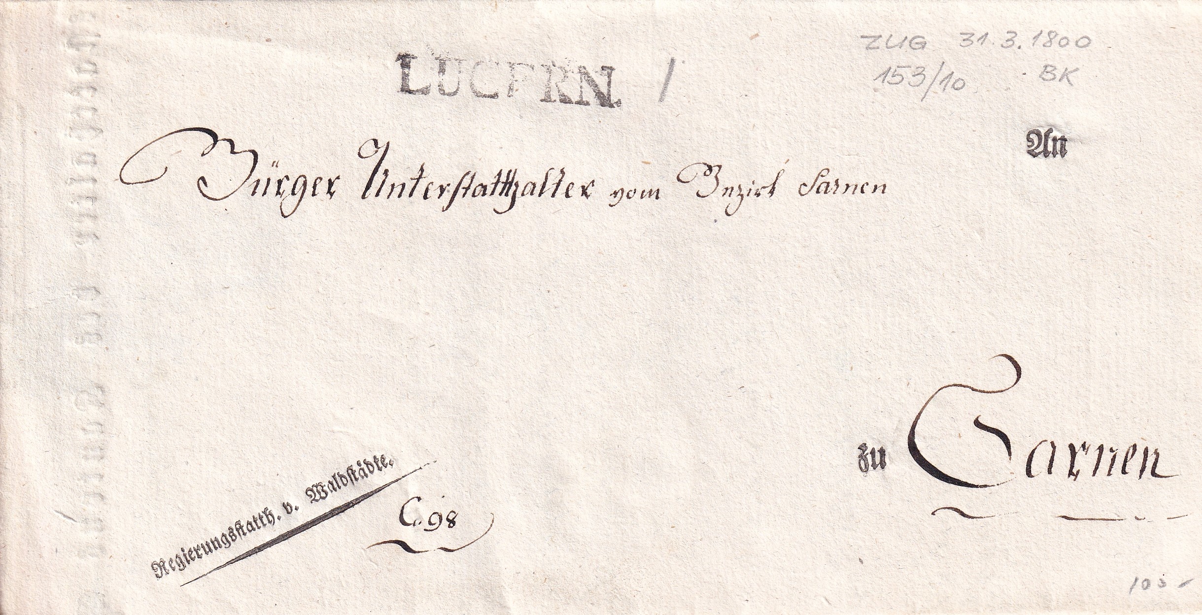 Helvetic 31.03.1800 Regierungsstatthaler von Waldstätten