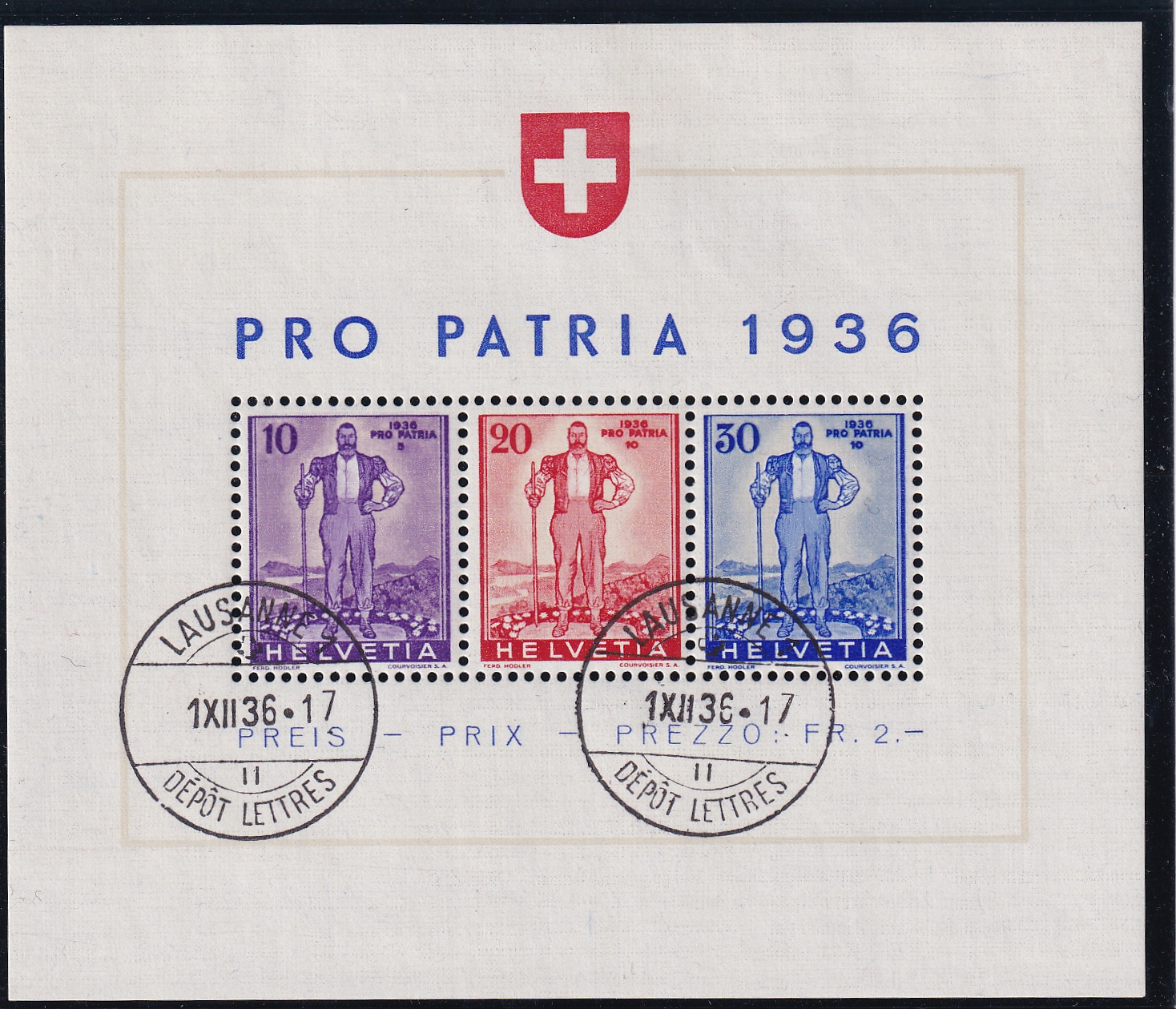 W8 Wehranleihe Block Pro Patria 1936 gestempelt Lausanne