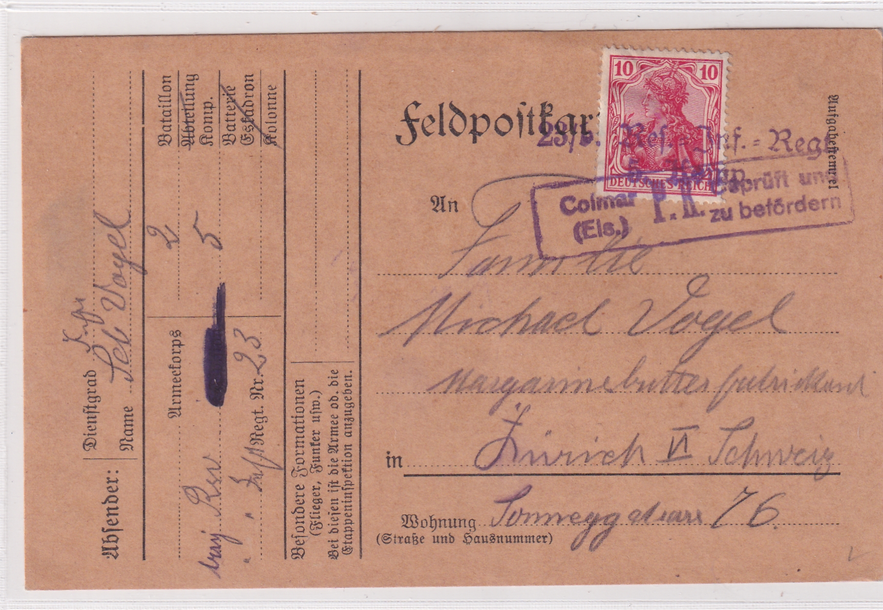Deutsche Reich: Feldpostkarte MI Nr. 86 IIa Einzelfrankatur geprüft Kroschel