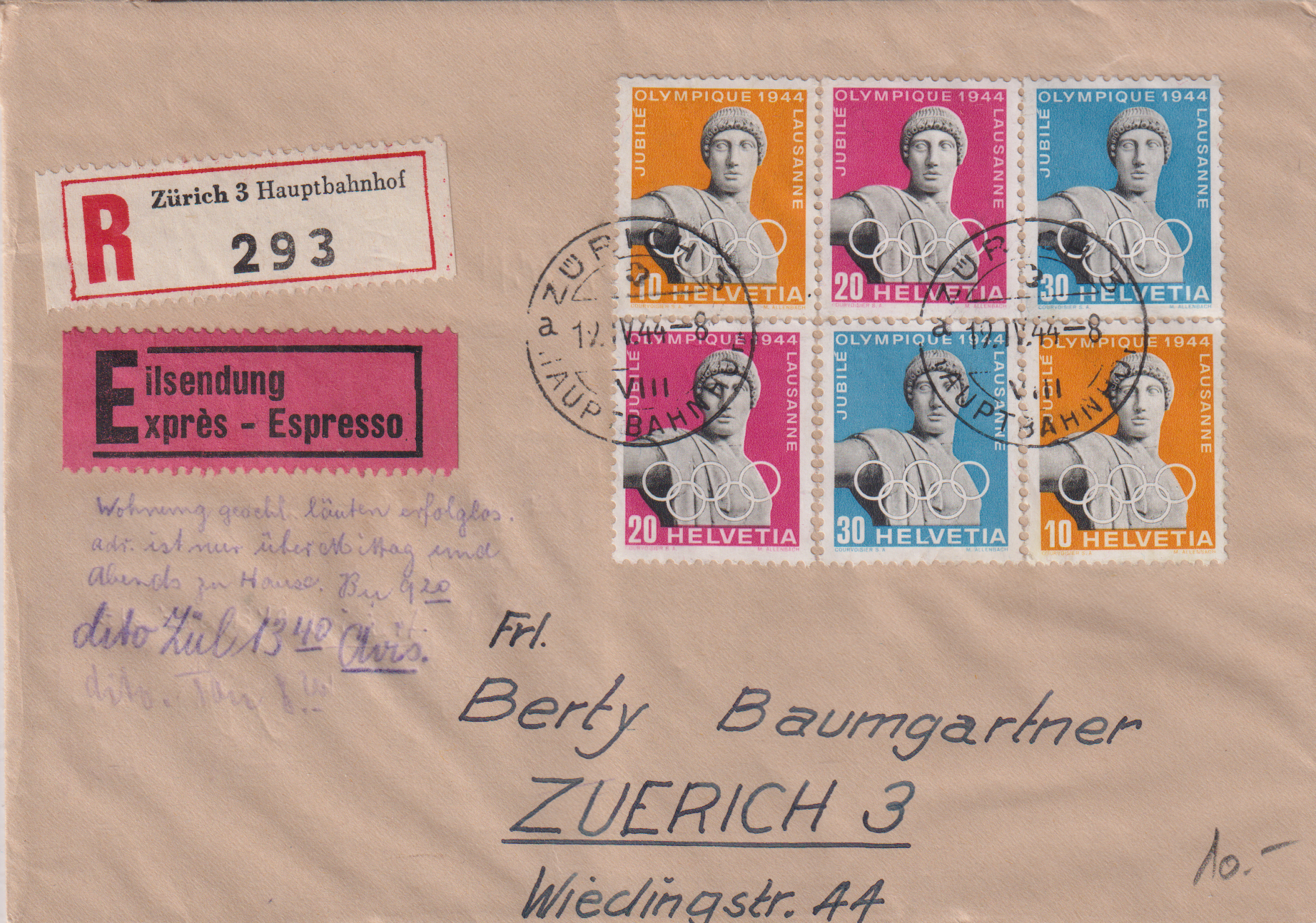 Expressbrief von Zürich HB - Zürich Wiedlingstr. 44