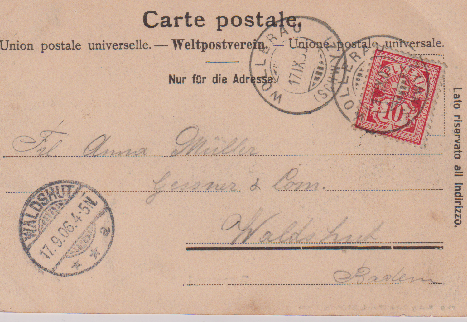 Ansichtskarte von Rapperswil mit alten Holzkahn 1906