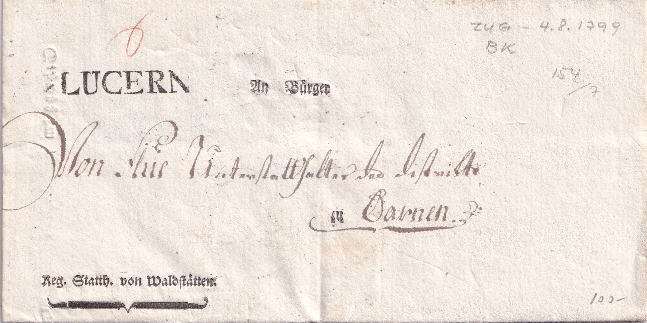 4.8.1799  Helvetik Brief  Regierungsstatthalter Zug- Sarnen
