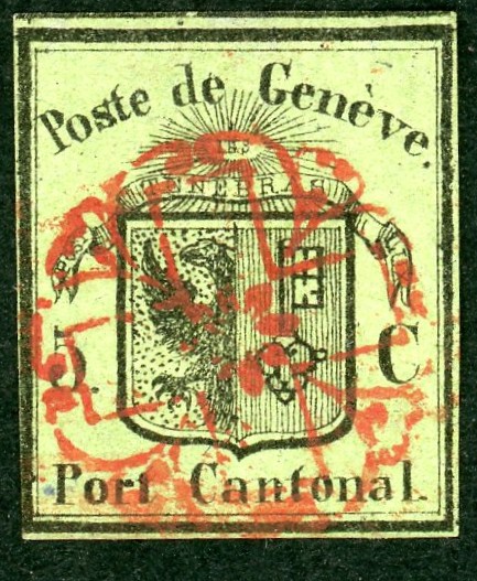 1947 Genfer Kantonsbriefmarke „Großer Adler“, grün-gelb (SBK.6)