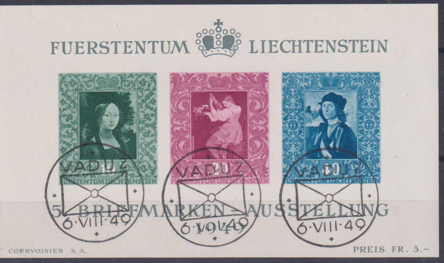 Liechtenstein: 1949 5 Liechtensteiner Briefmarken Ausstellung in Vaduz Block 23  gestempelt
